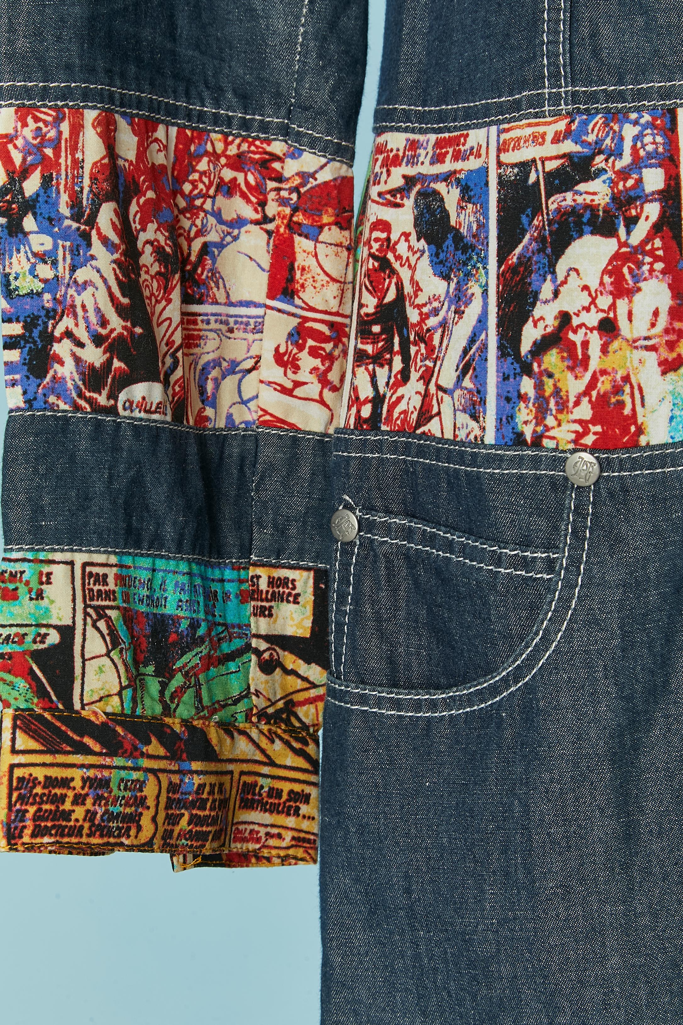 Abito da giorno in denim e tessuto stampato a fiori Jean Paul Gaultier Jeans in vendita 1