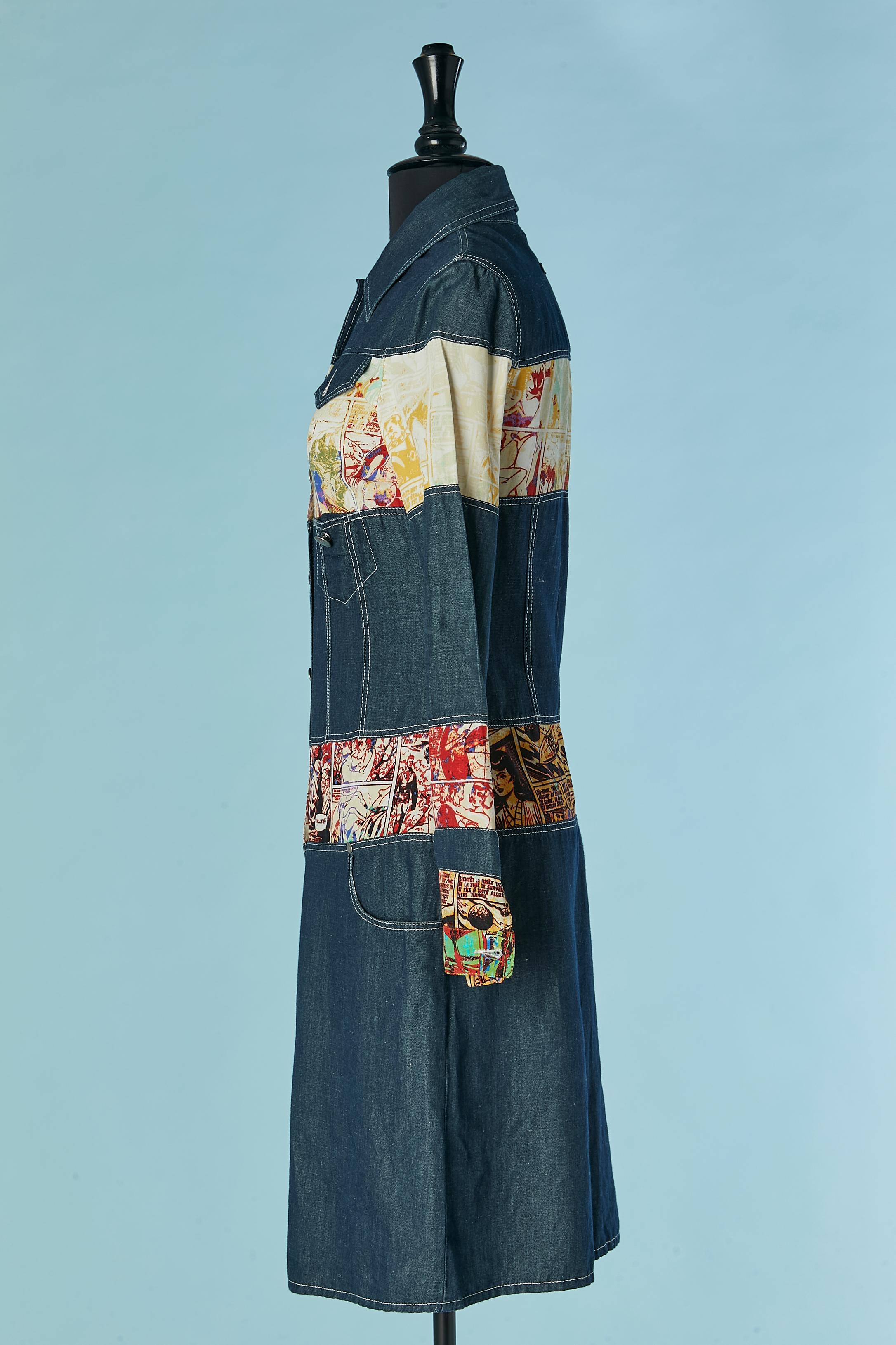 Abito da giorno in denim e tessuto stampato a fiori Jean Paul Gaultier Jeans in vendita 2