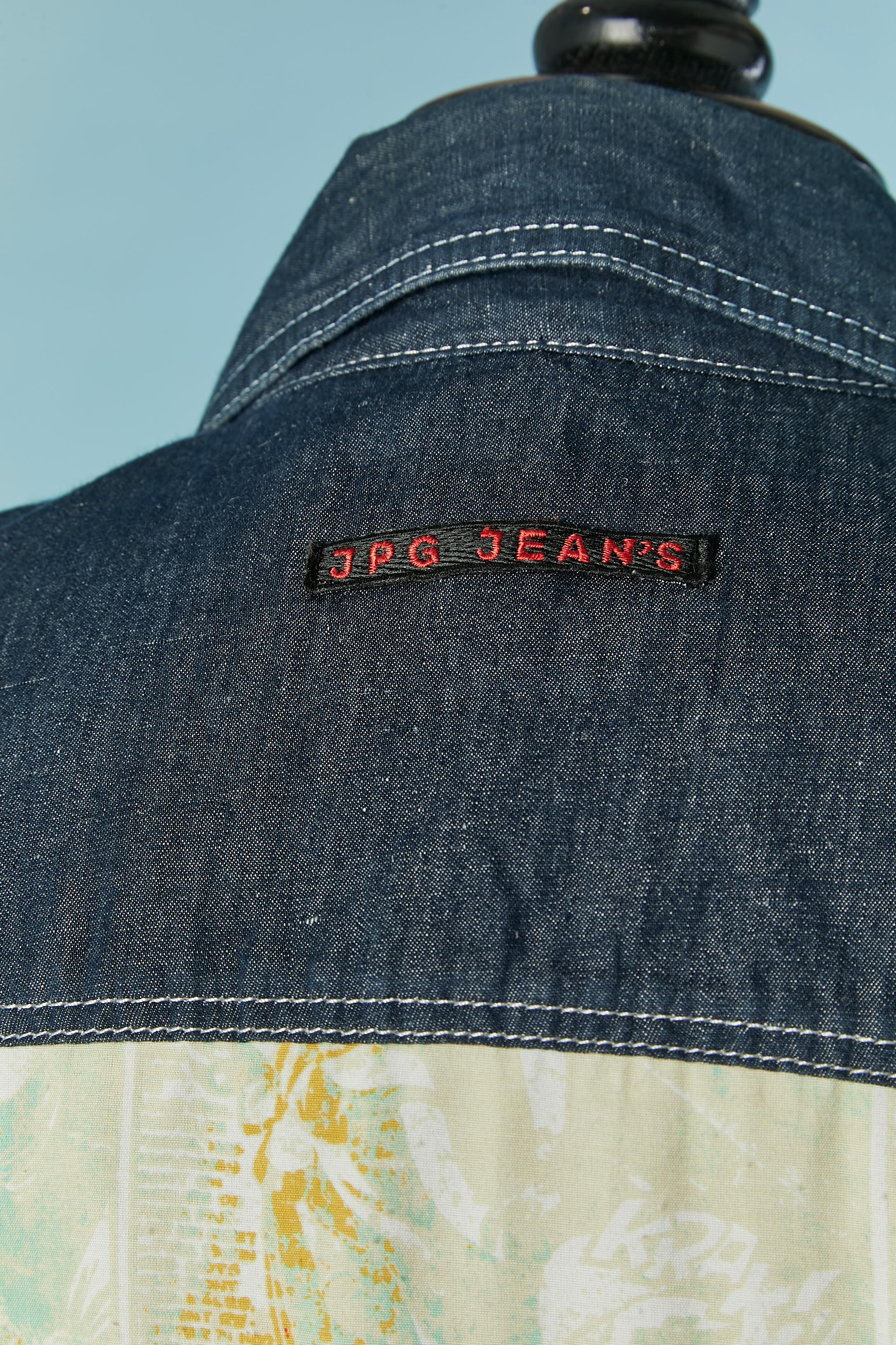 Abito da giorno in denim e tessuto stampato a fiori Jean Paul Gaultier Jeans in vendita 4