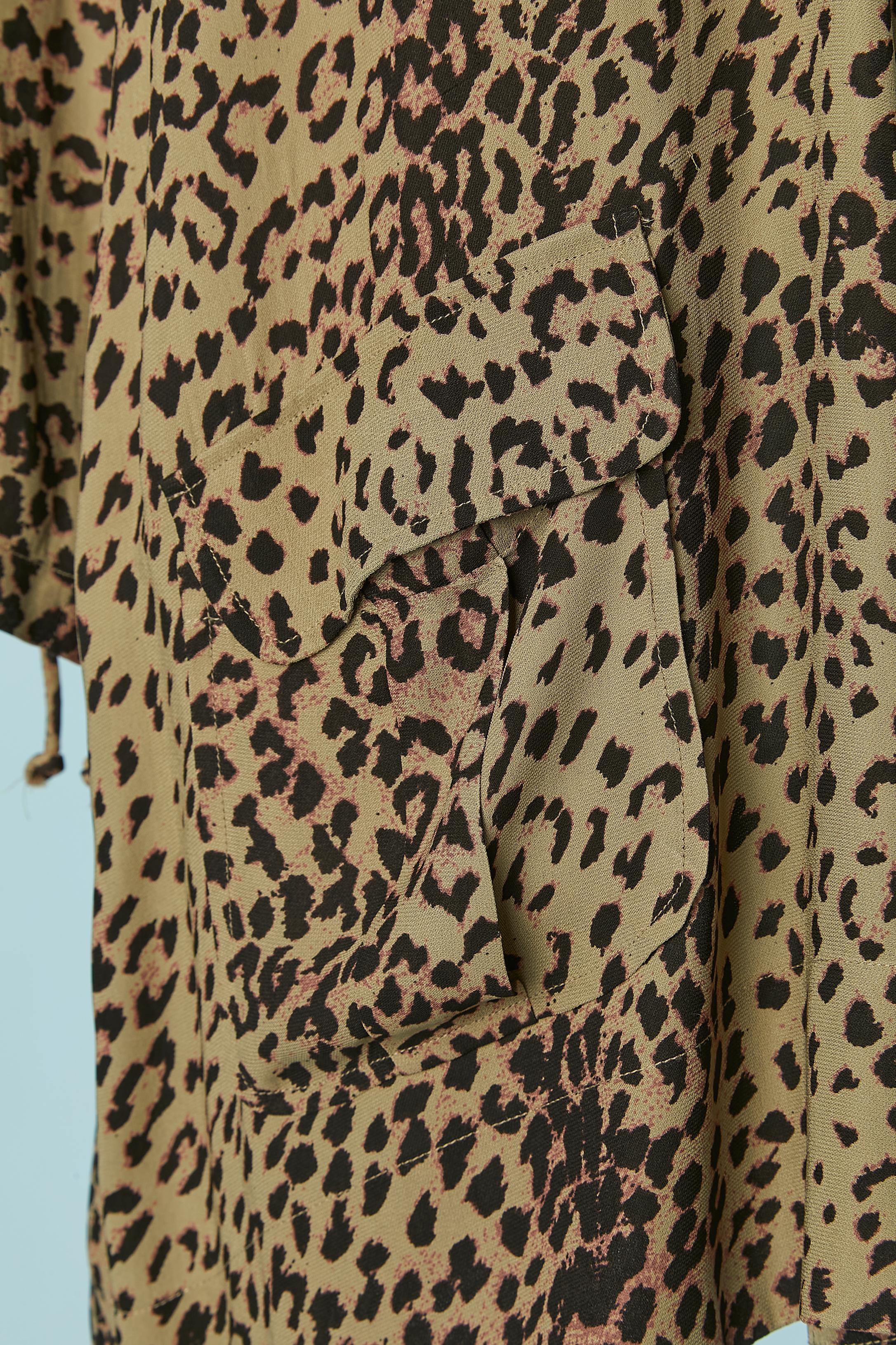 Vestido de día con encajes y estampado de leopardo LAURENCE DOLIGÉ Marrón en venta