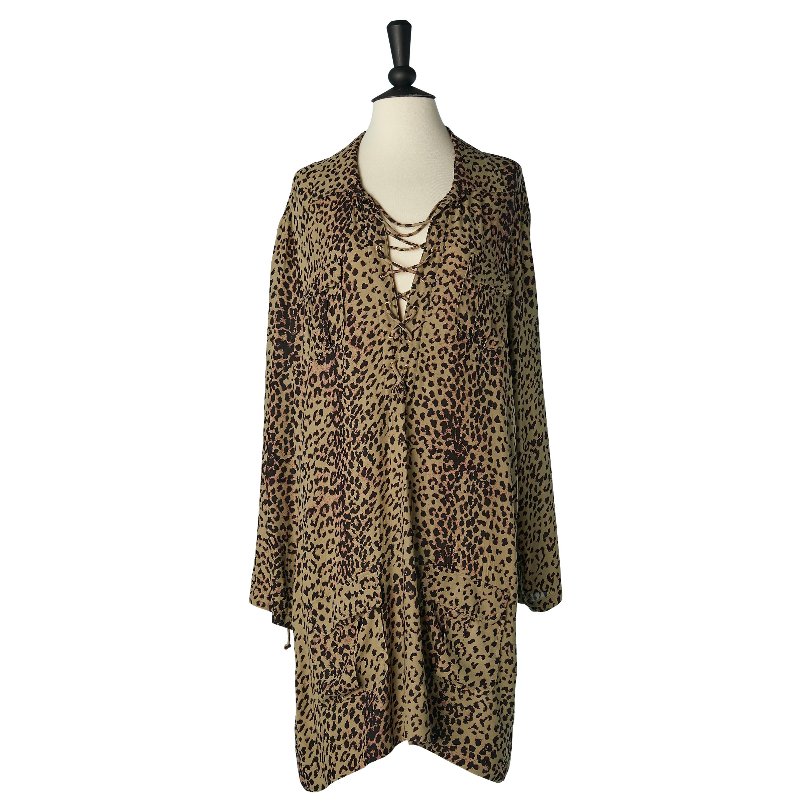 Vestido de día con encajes y estampado de leopardo LAURENCE DOLIGÉ en venta