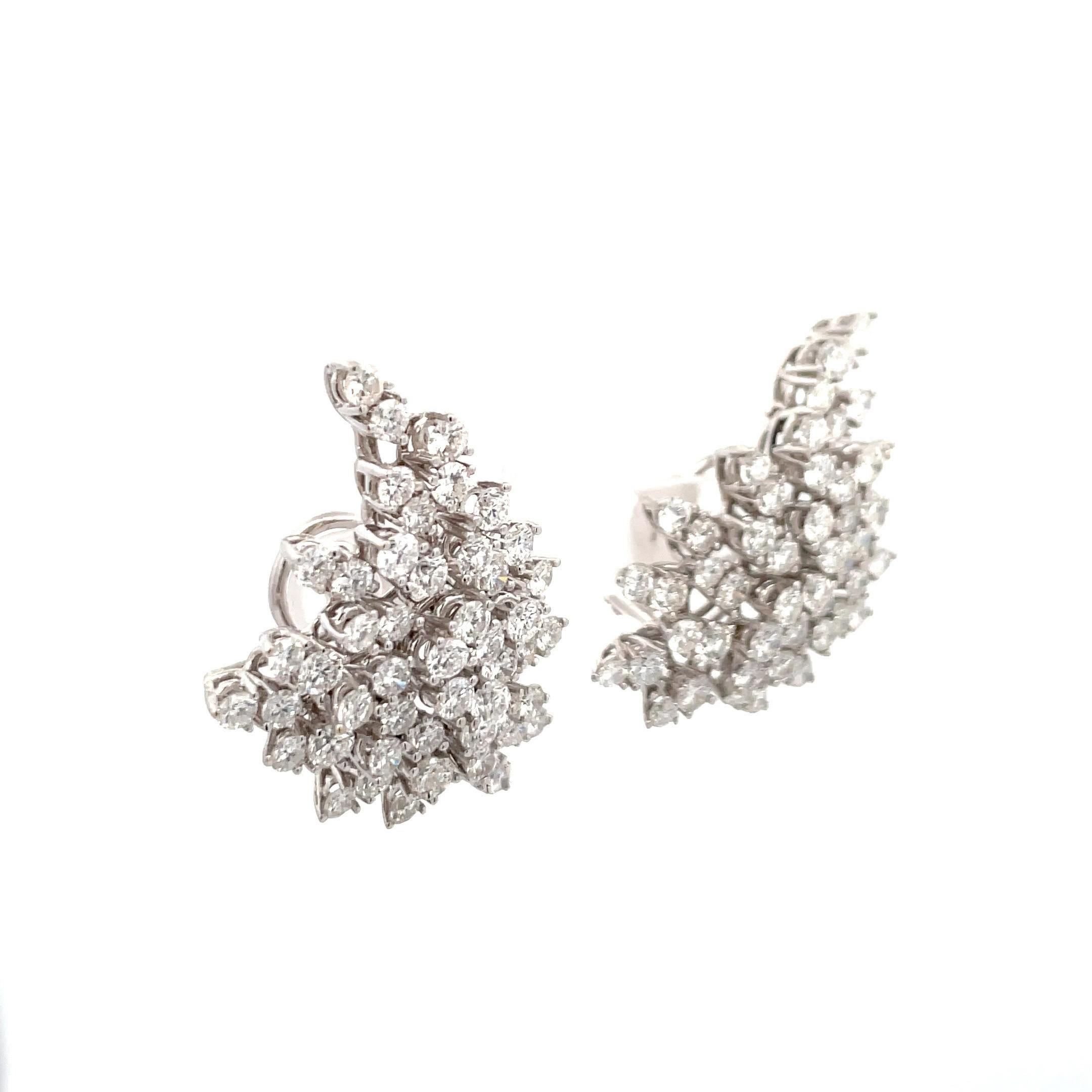 Contemporary Day & Knight Diamond Starburst Cluster Earrings 9.50 Carats 18 Karat White Gold