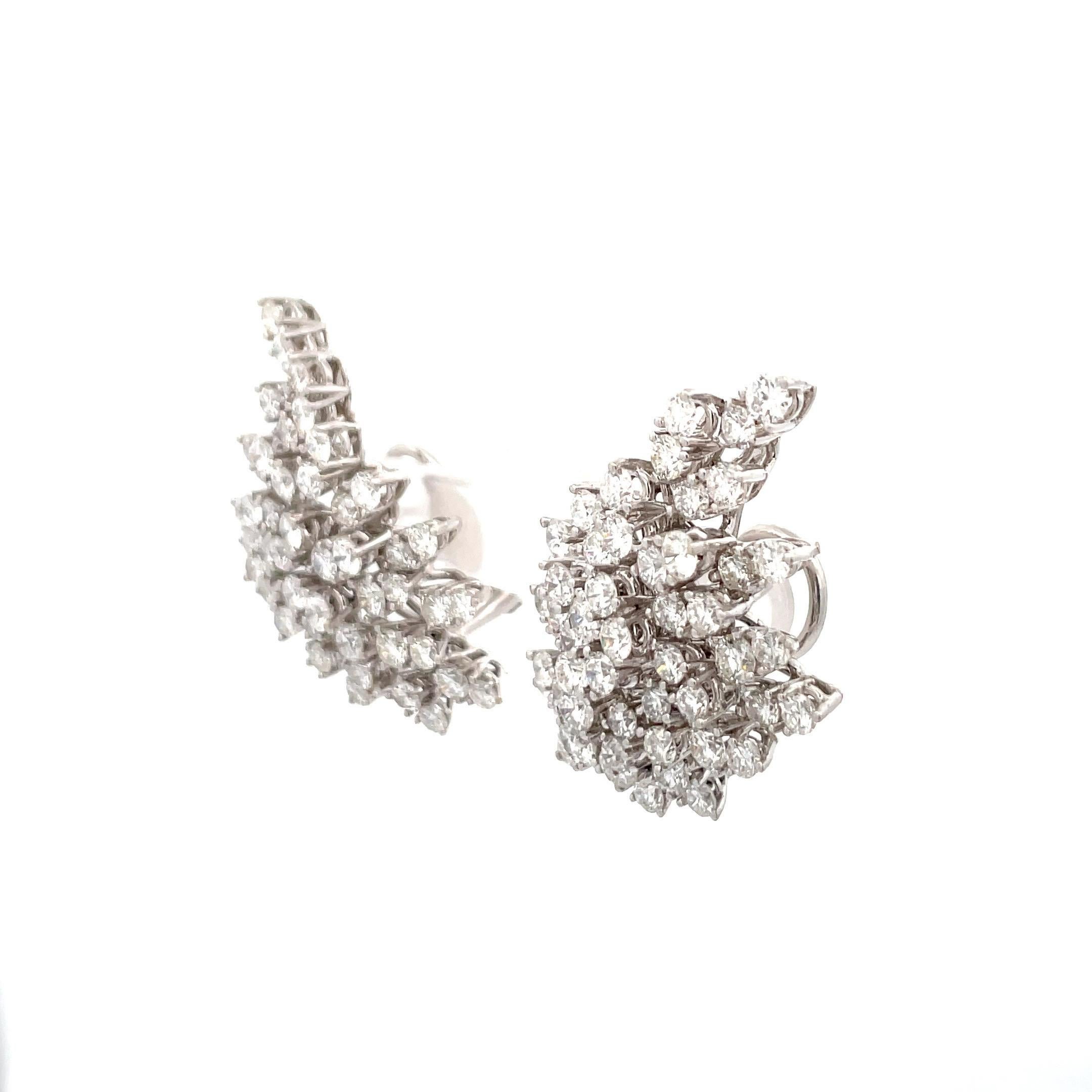 Round Cut Day & Knight Diamond Starburst Cluster Earrings 9.50 Carats 18 Karat White Gold