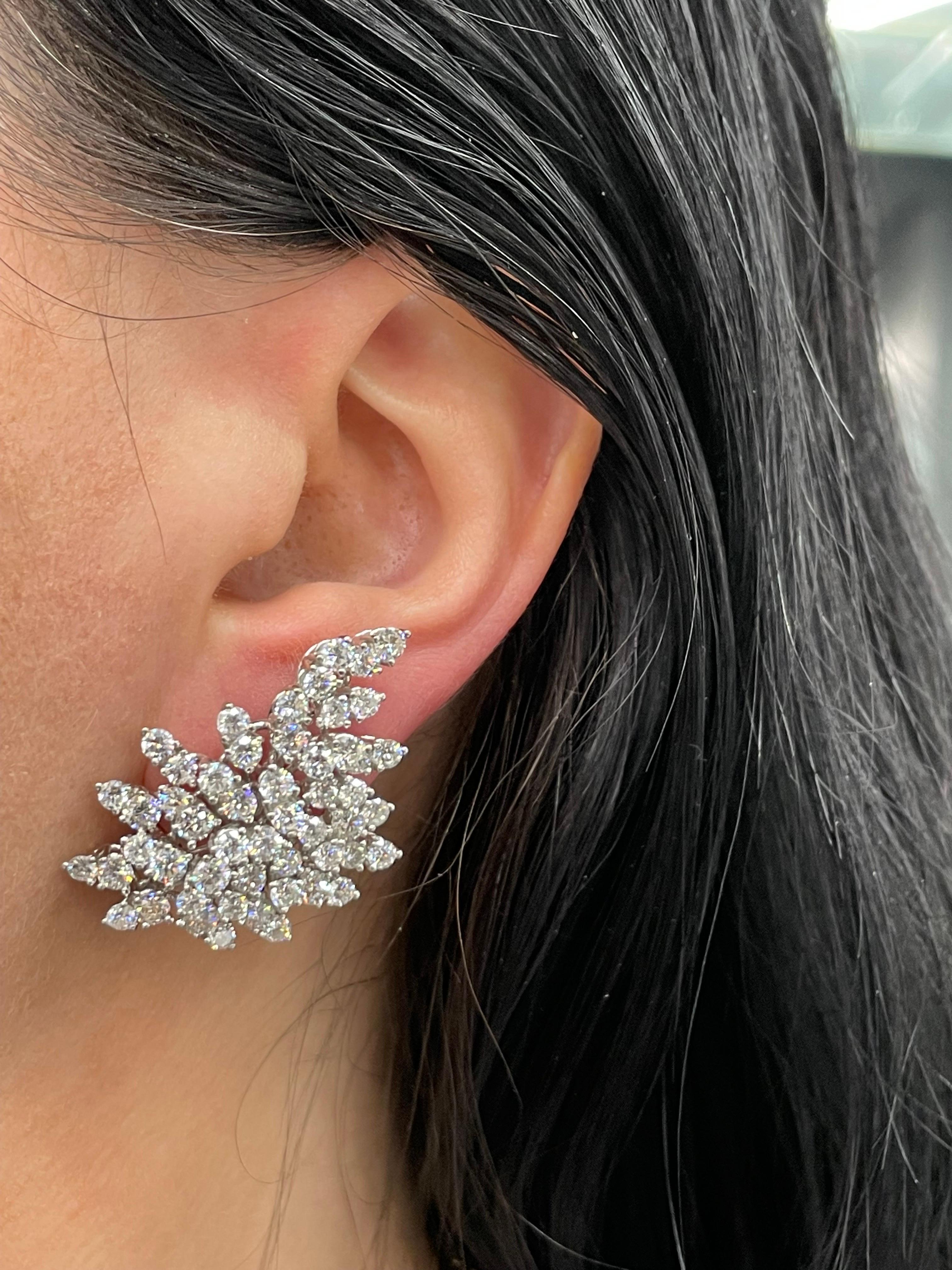 Women's Day & Knight Diamond Starburst Cluster Earrings 9.50 Carats 18 Karat White Gold