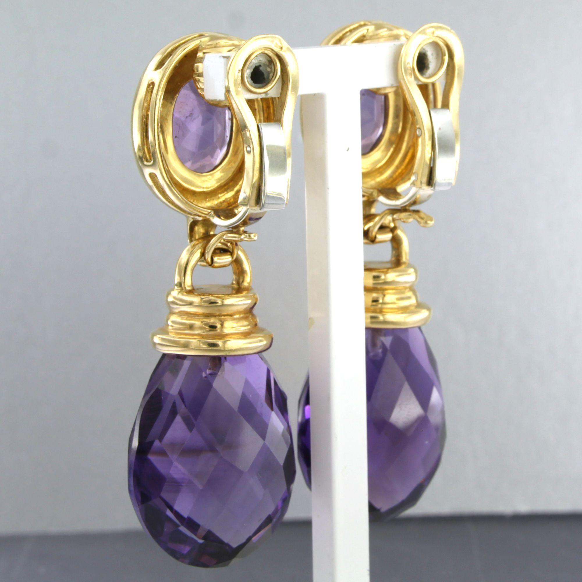 Taglio briolette Orecchini DAY & NIGHT in oro giallo 18 ct. con ametista e topazio - 64,6 grammi in vendita