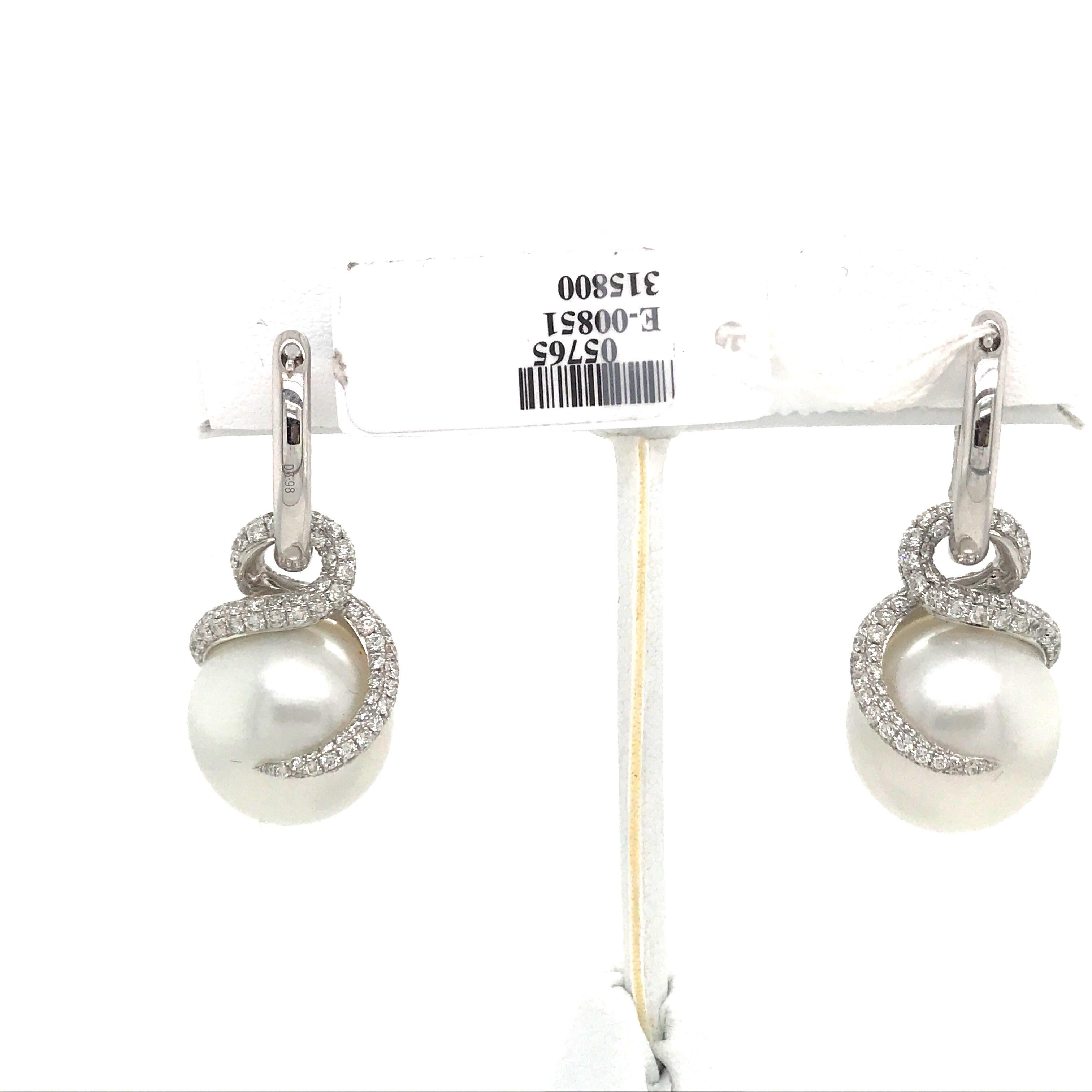 Contemporary Day and Night Diamond Pearl Flame/Hoop Earrings 3.98 Carat 18 Karat White Gold