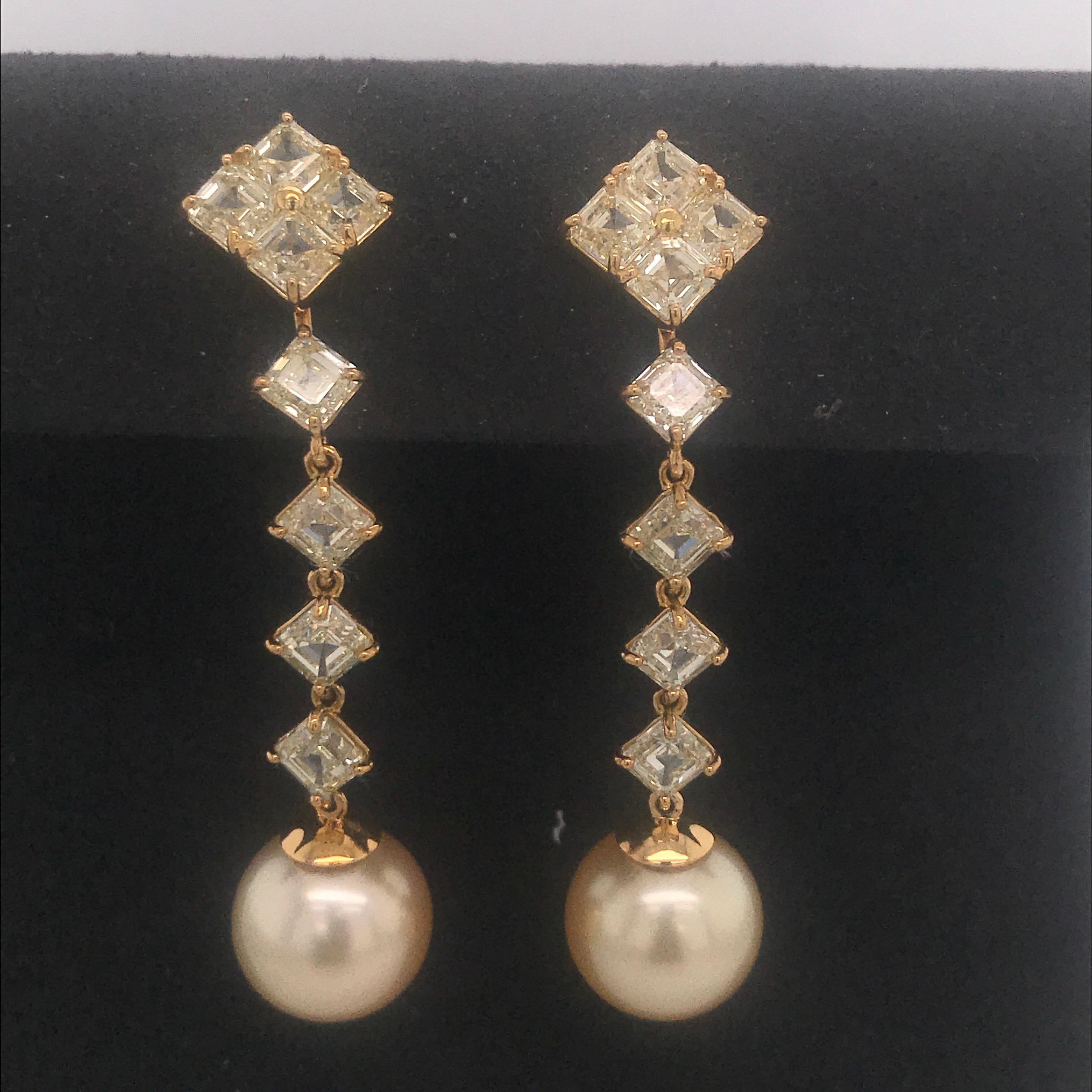 Day & Night Fancy Asscher cut Light Yellow Diamond South Sea Earrings 9.01 CTS  3