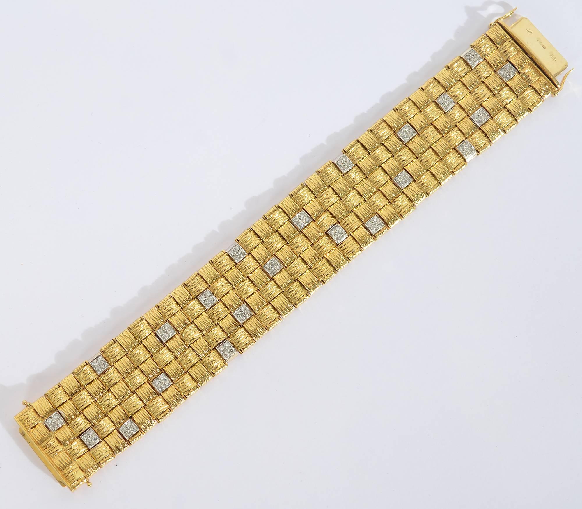 Modern Day/ Night Gold and Diamond Woven Bracelet Black, Starr and Frost For Sale
