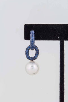 Day & Night South Sea Pearl Sapphire Hoop Earrings 2.80 Carats 12-13 MM 18KT