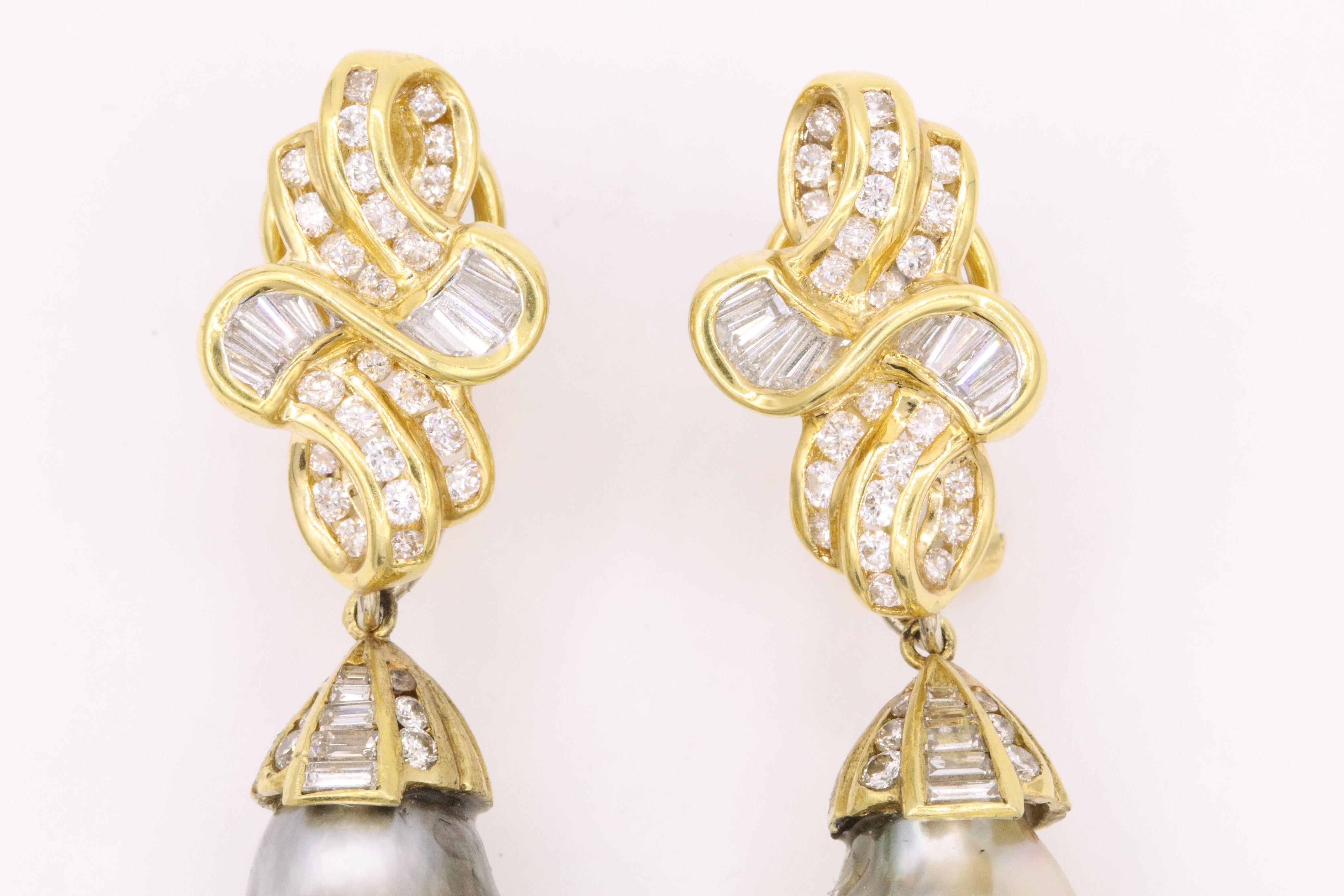 Tag und Nacht Tahiti-Perlen-Diamant-Ohrringe 4 Karat 18 Karat Gold im Angebot 4