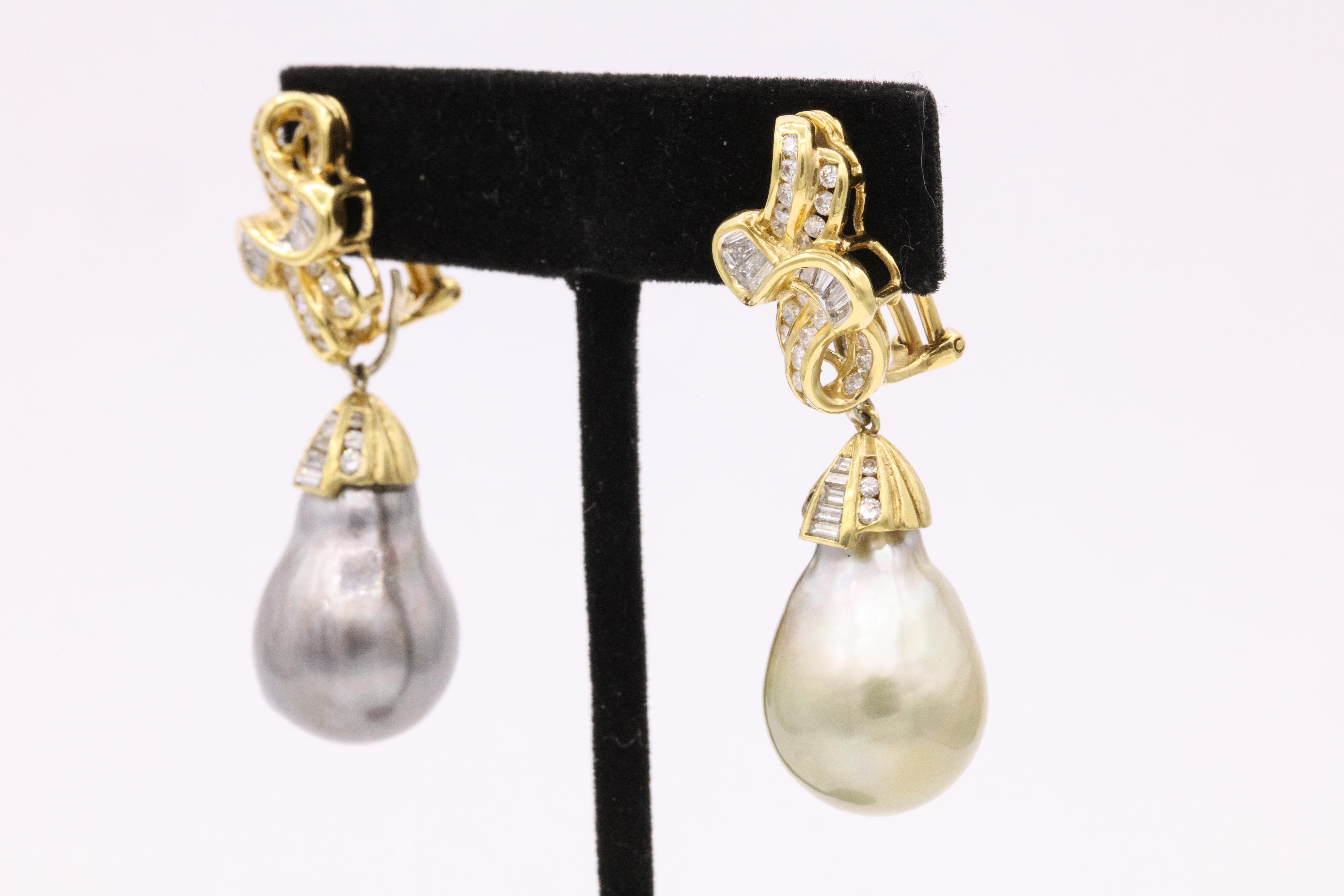 Tag und Nacht Tahiti-Perlen-Diamant-Ohrringe 4 Karat 18 Karat Gold Damen