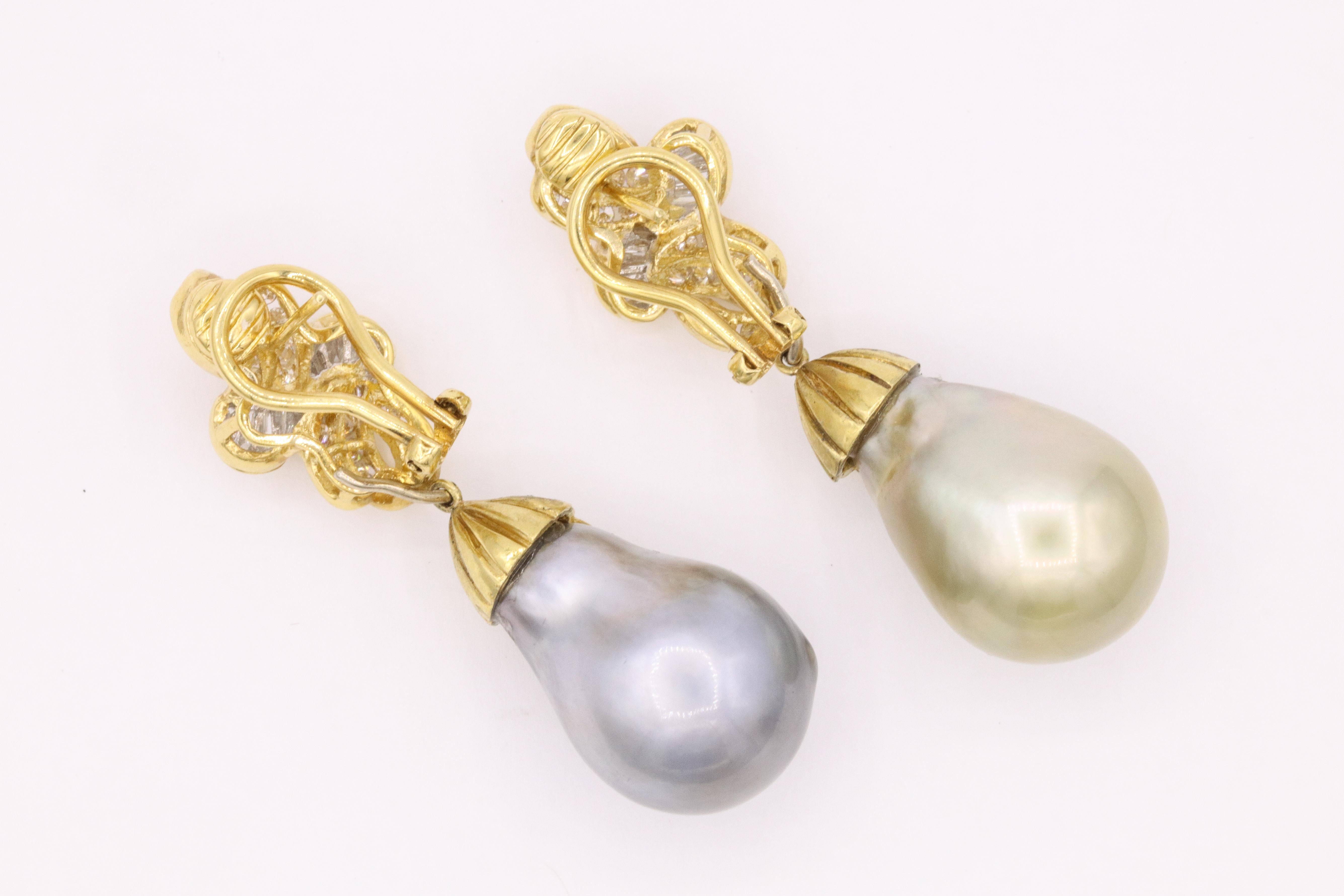 Tag und Nacht Tahiti-Perlen-Diamant-Ohrringe 4 Karat 18 Karat Gold im Angebot 1