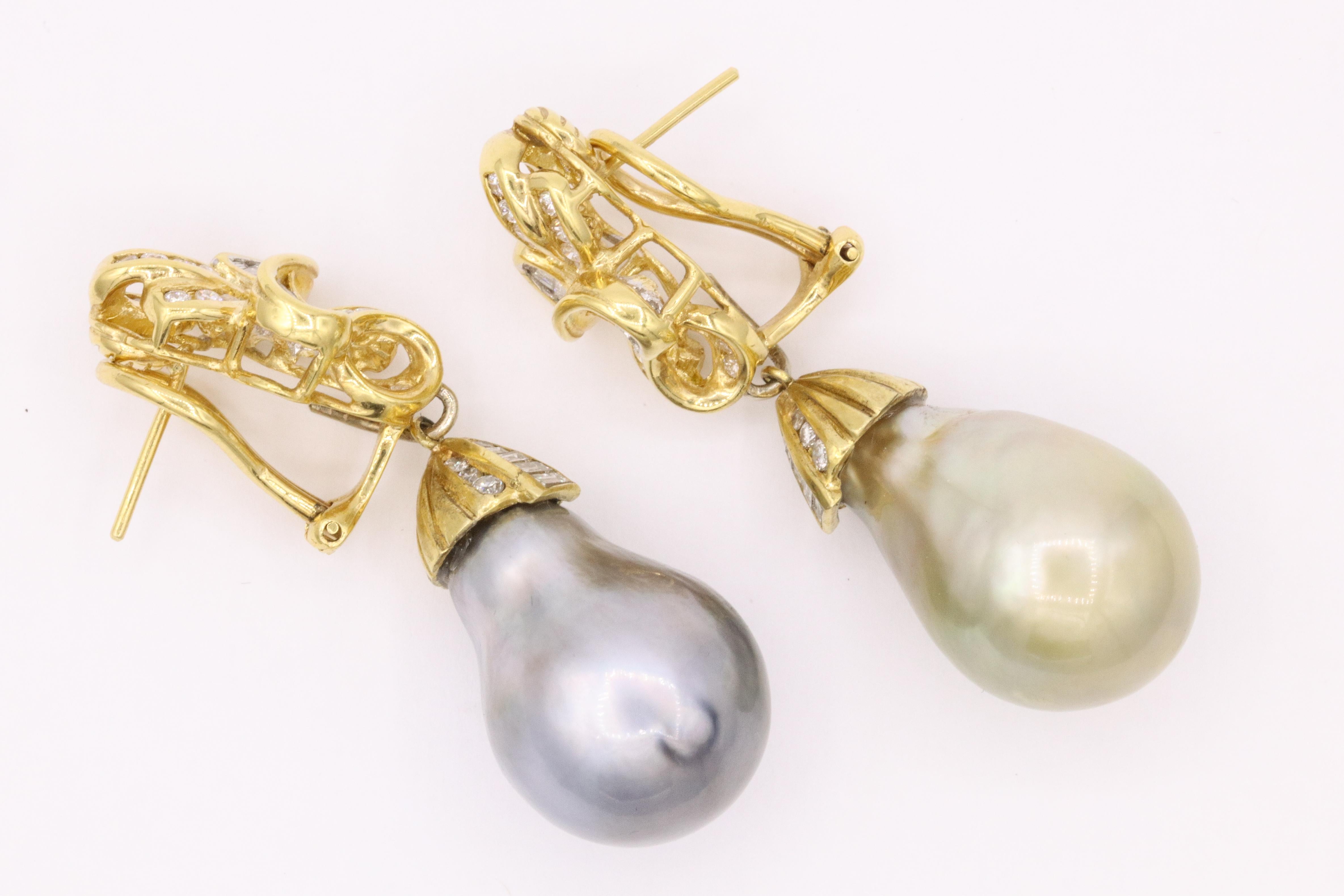 Day and Night Tahitian Pearl Diamond Earrings 4 Carat 18 Karat Gold 2