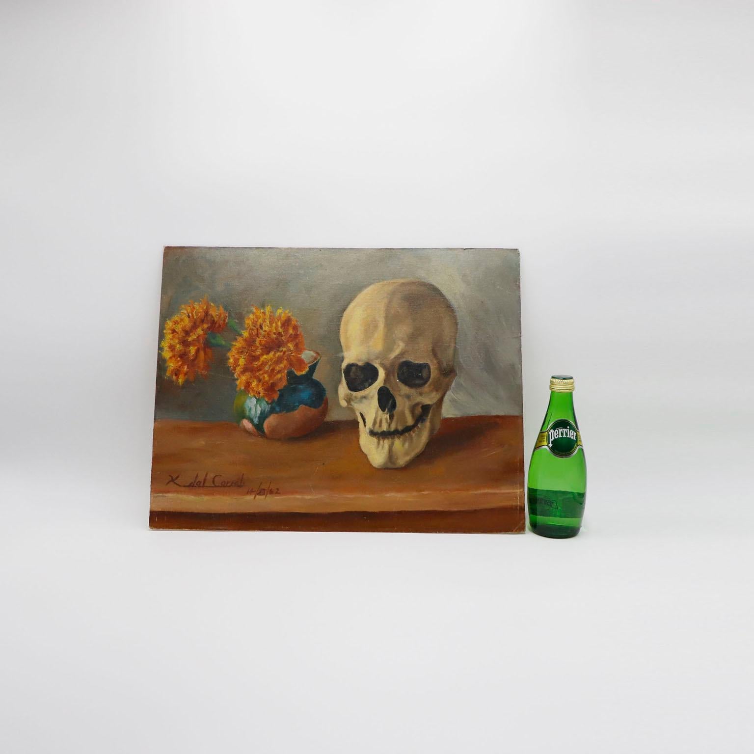 Mexican Day of the Dead Altar Painting Oil on  Cardboard For Sale
