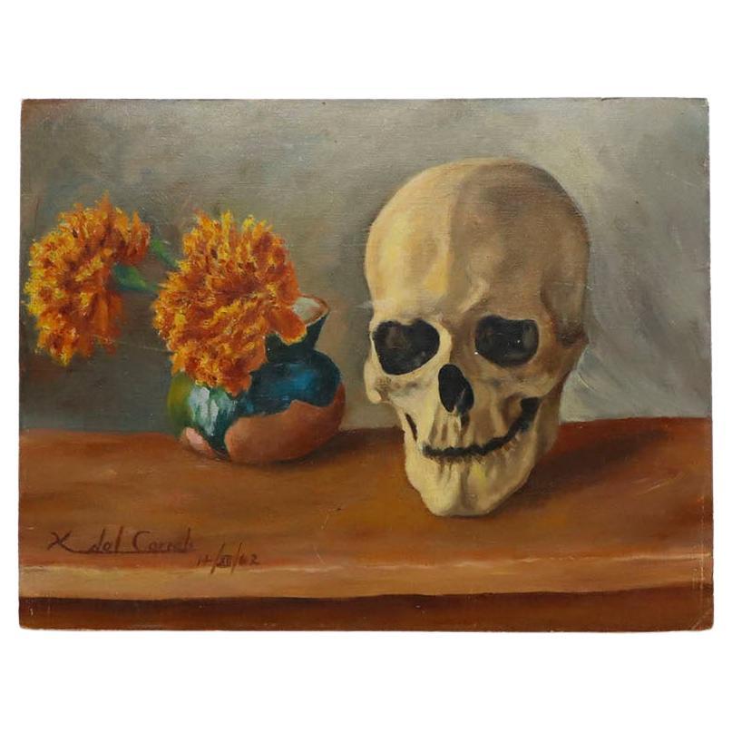 Day of the Dead Altar Painting Oil on  Cardboard For Sale
