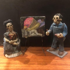 "Day of the Dead" Three-Piece Sculpture of Kahlo & Rivera by Demetrio Aguliar