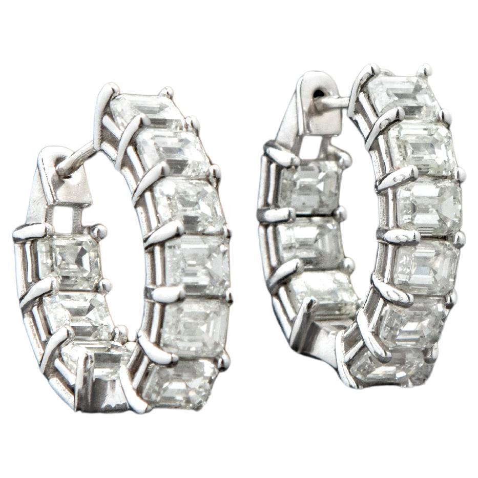 Baguette Diamond Inside Out 14K Yellow Gold Hoop Earrings