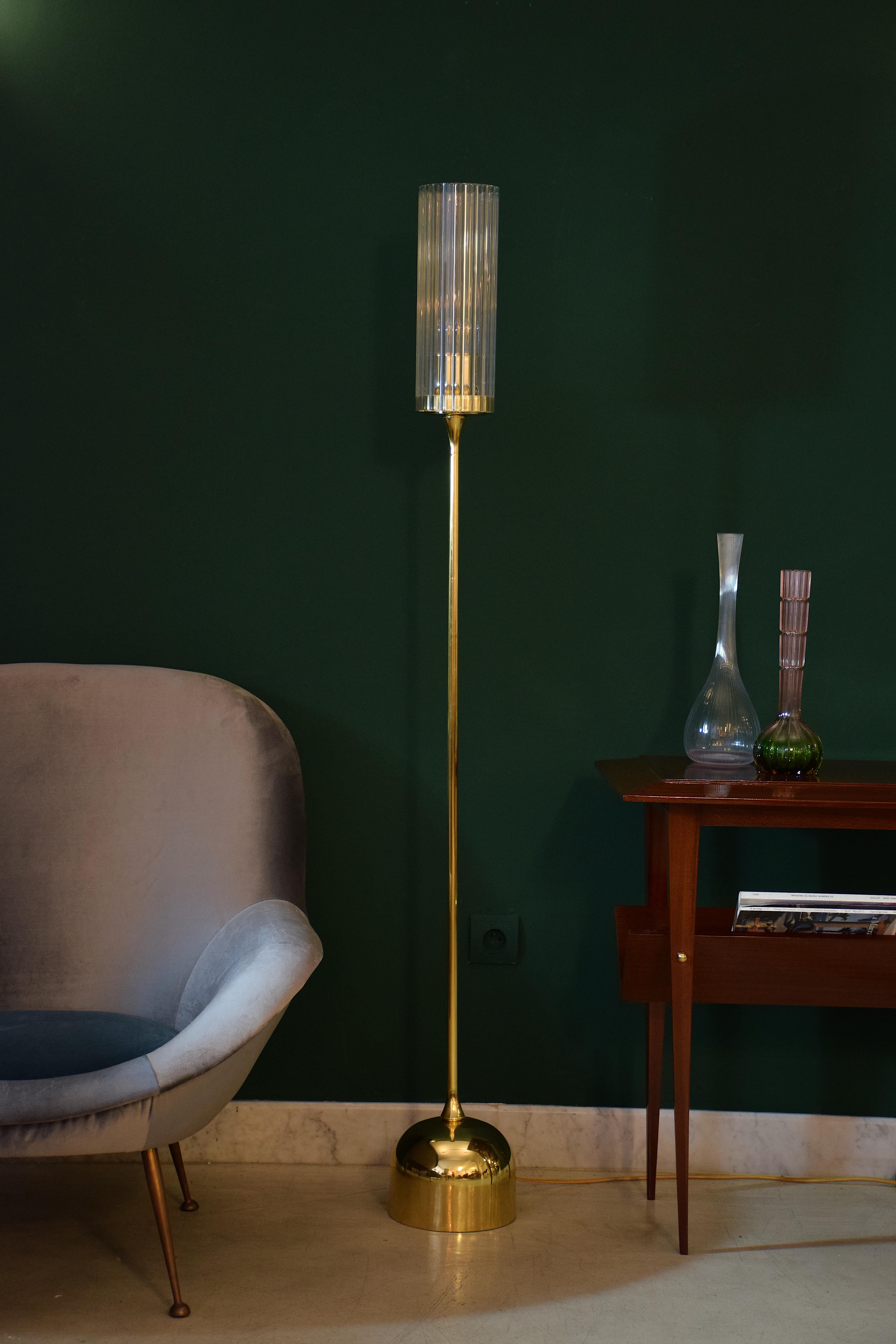 Contemporary Daya-F1 Brass and Glass Floor Lamp