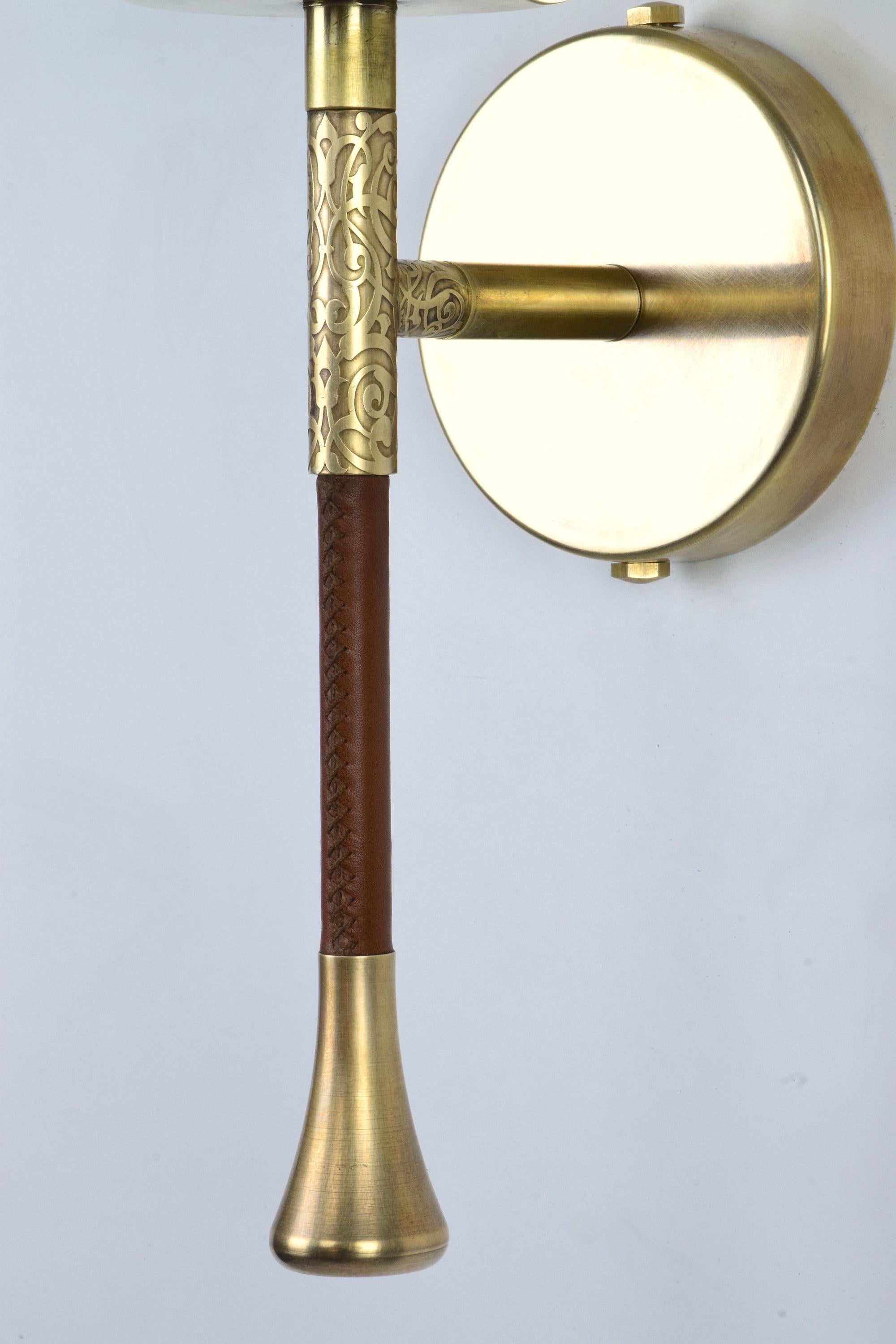 Portuguese DAYA-W1 Brass and Leather Wall Light, Flow 2 Collection