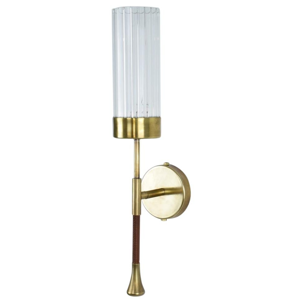 DAYA-W1 Brass and Leather Wall Light, Flow 2 Collection