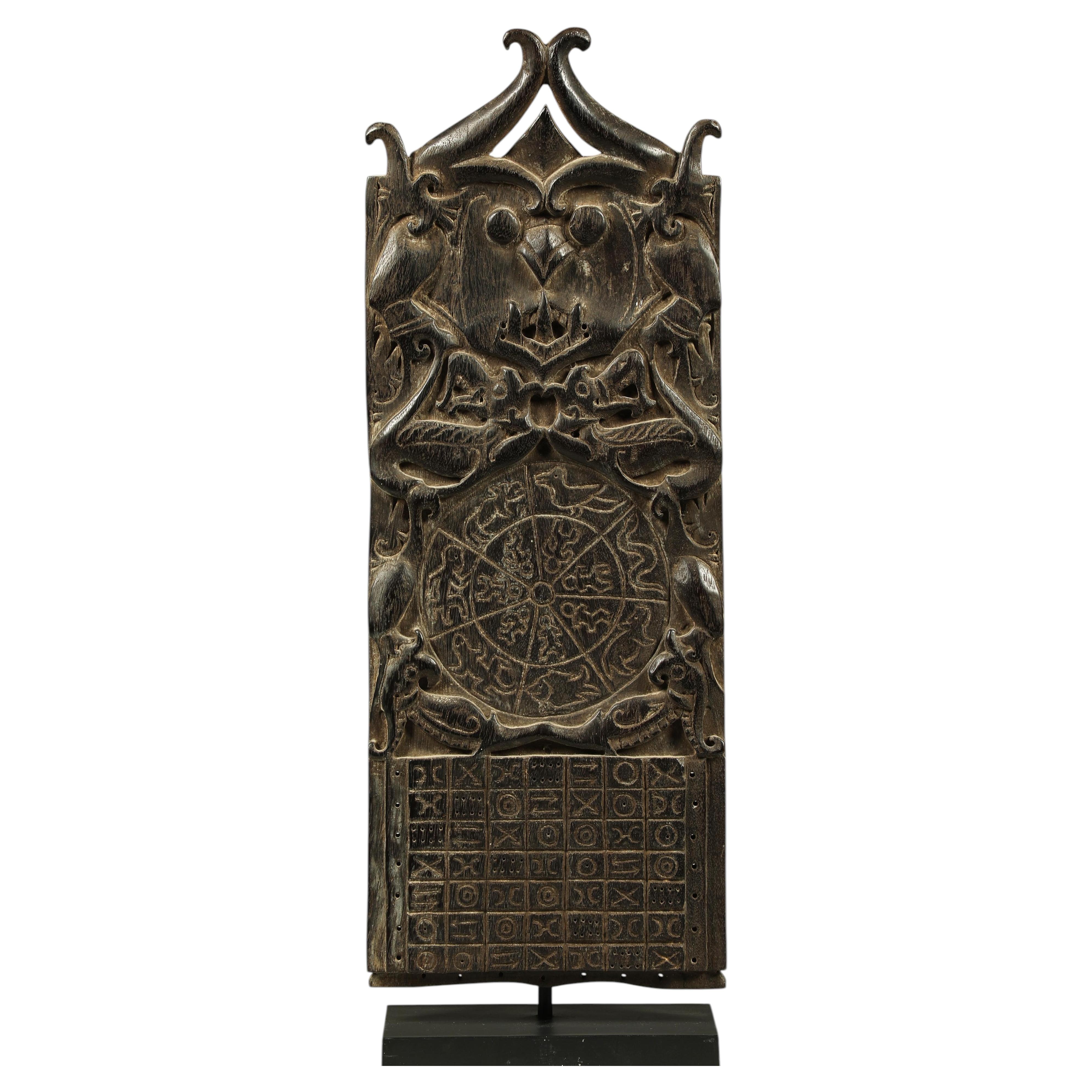 Dayak Classic Wood Calendar Board with Aso or Dragon Motifs, Borneo Indonesia