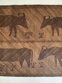 Stuoia della tribù Dayak con motivo di bufali ed erba, Kalimantan, Indonesia