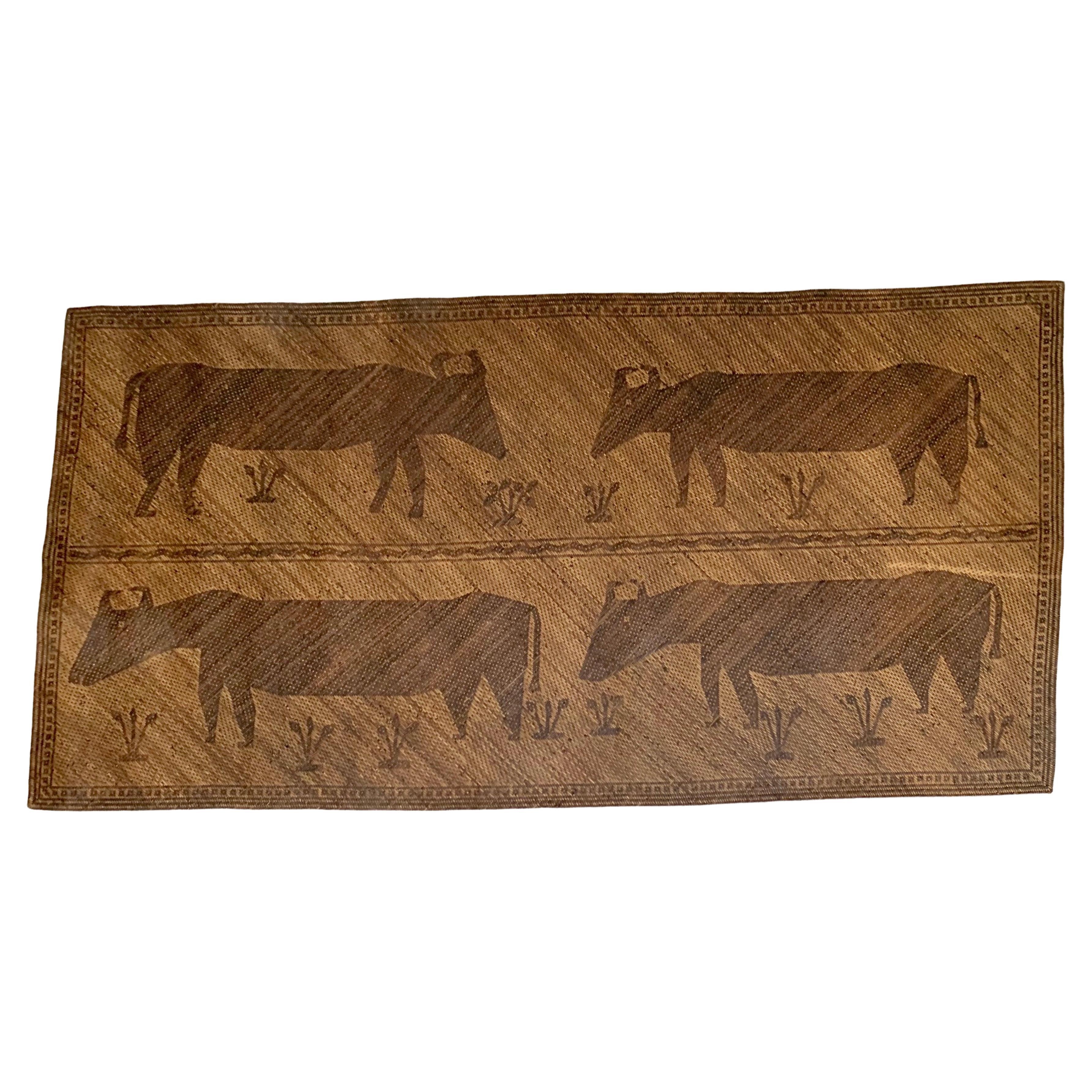 Dayak Tribe Mat with Buffalo Motif & Grass, Kalimantan, Indonesia