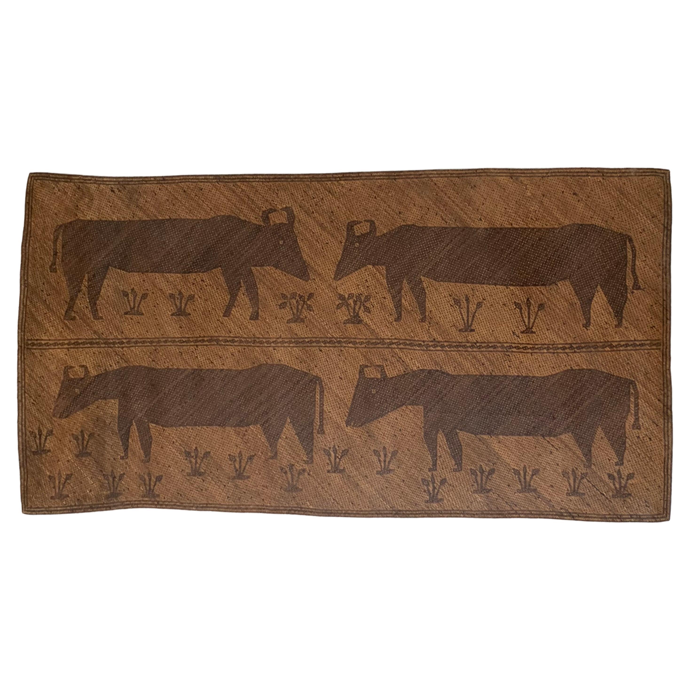 Dayak Tribe Mat with Buffalo Motif, Kalimantan, Indonesia