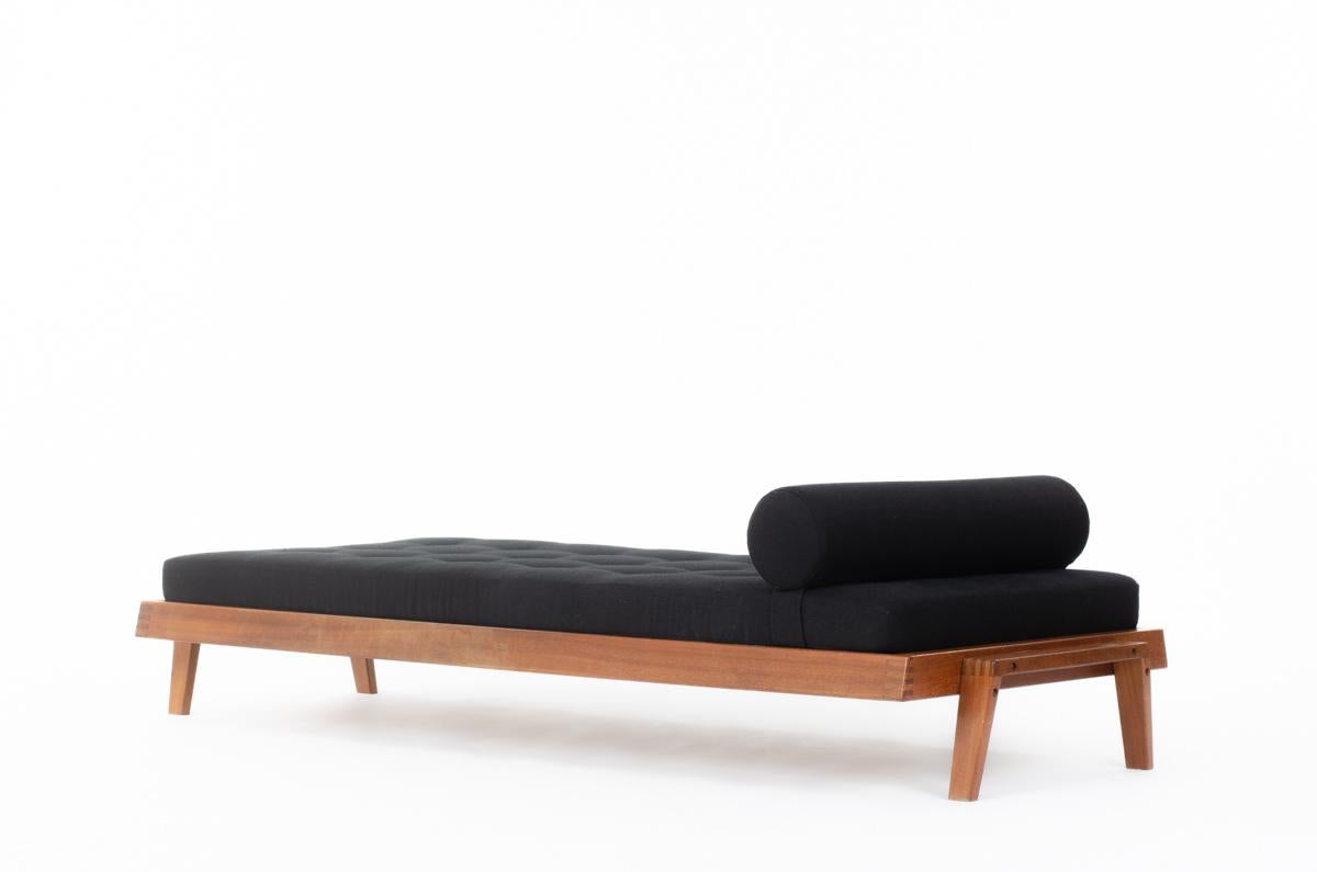 Daybed designed by Andre Sornay in the sixties
Structure with four feet in mahogany, mattress in foam covered with black linen
Nice patina of the wood.