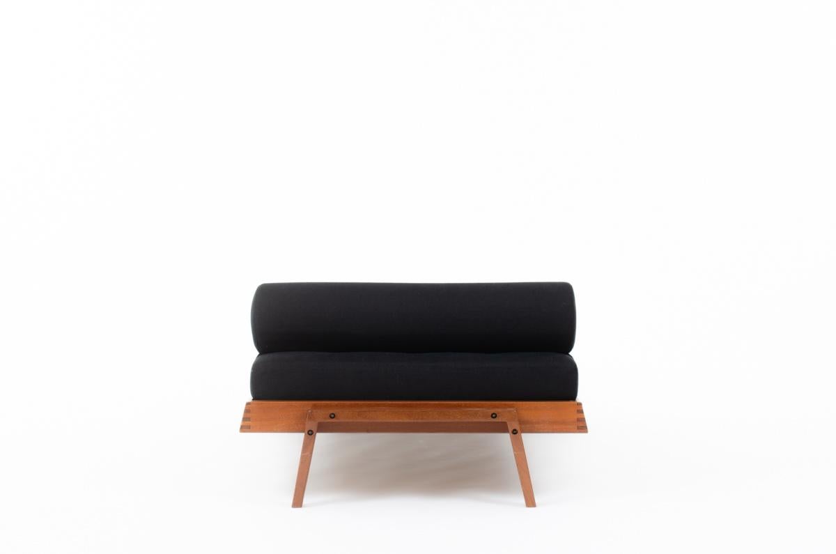 French Daybed by Andre Sornay in Mahogany and Black Linen, 1960