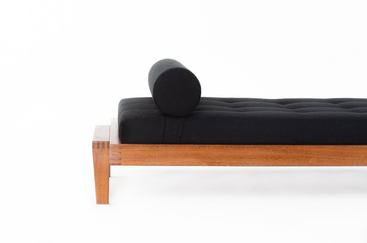 20th Century Daybed by Andre Sornay in Mahogany and Black Linen, 1960