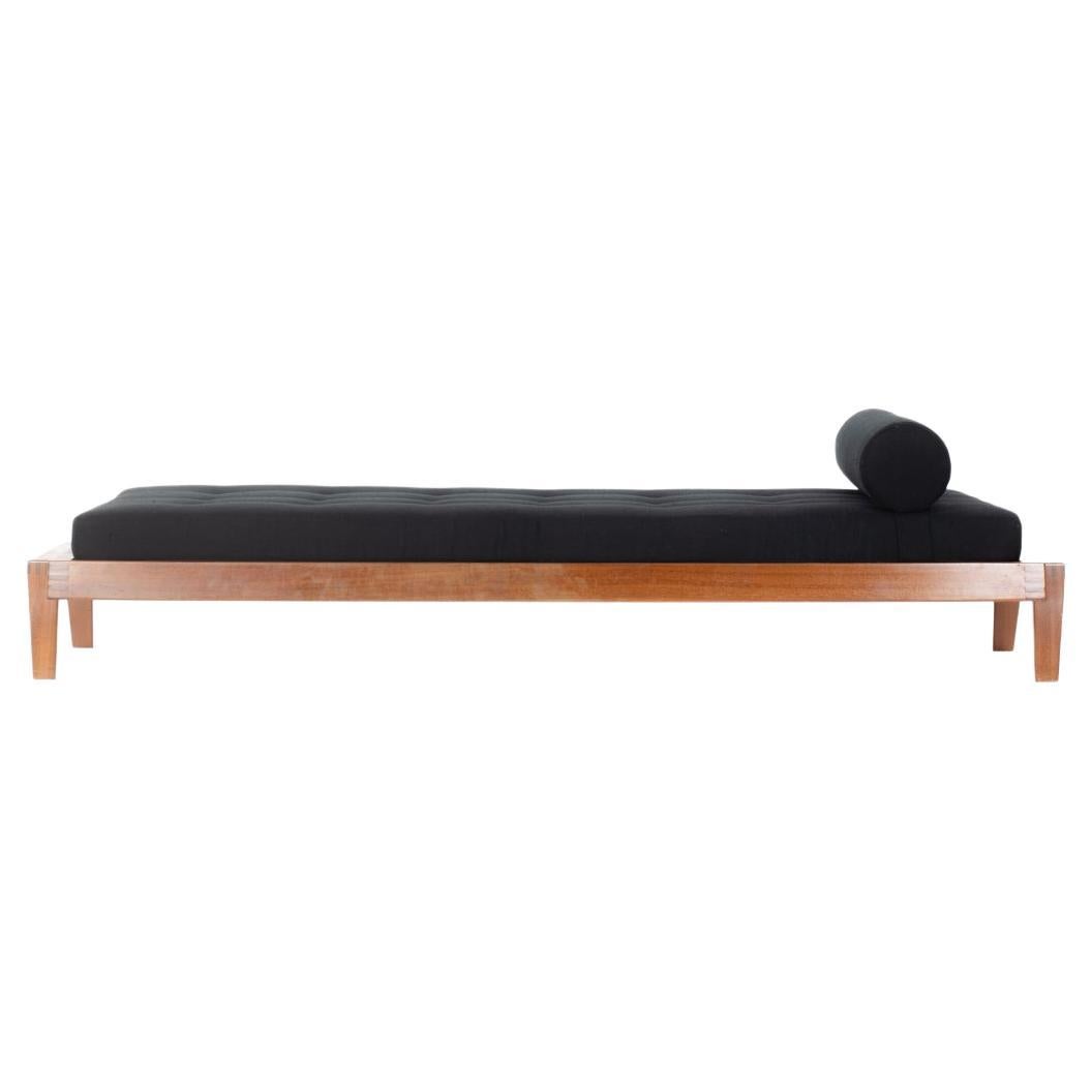 Daybed by Andre Sornay in Mahogany and Black Linen, 1960