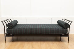 Daybed by Jacques Adnet Black Stitched Leather and Brass, France 1950