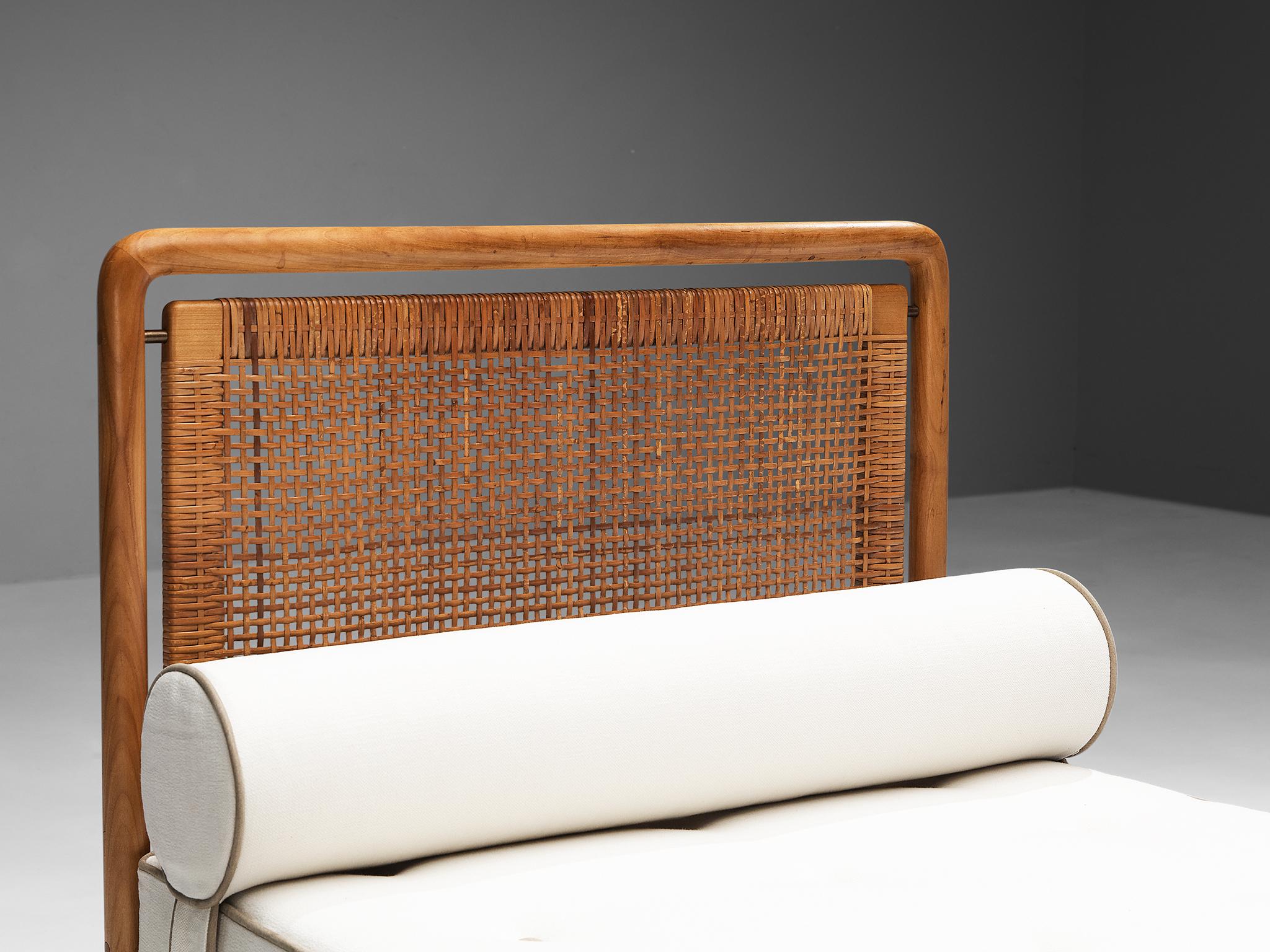 Mid-20th Century Daybed in Elm with Wicker Headboard