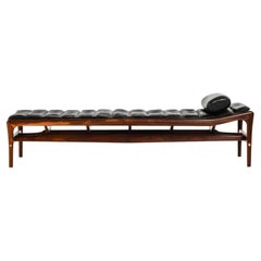 Daybed in Rosewood, Nylon Strings and Black Leather by Helge Vestergaard Jensen