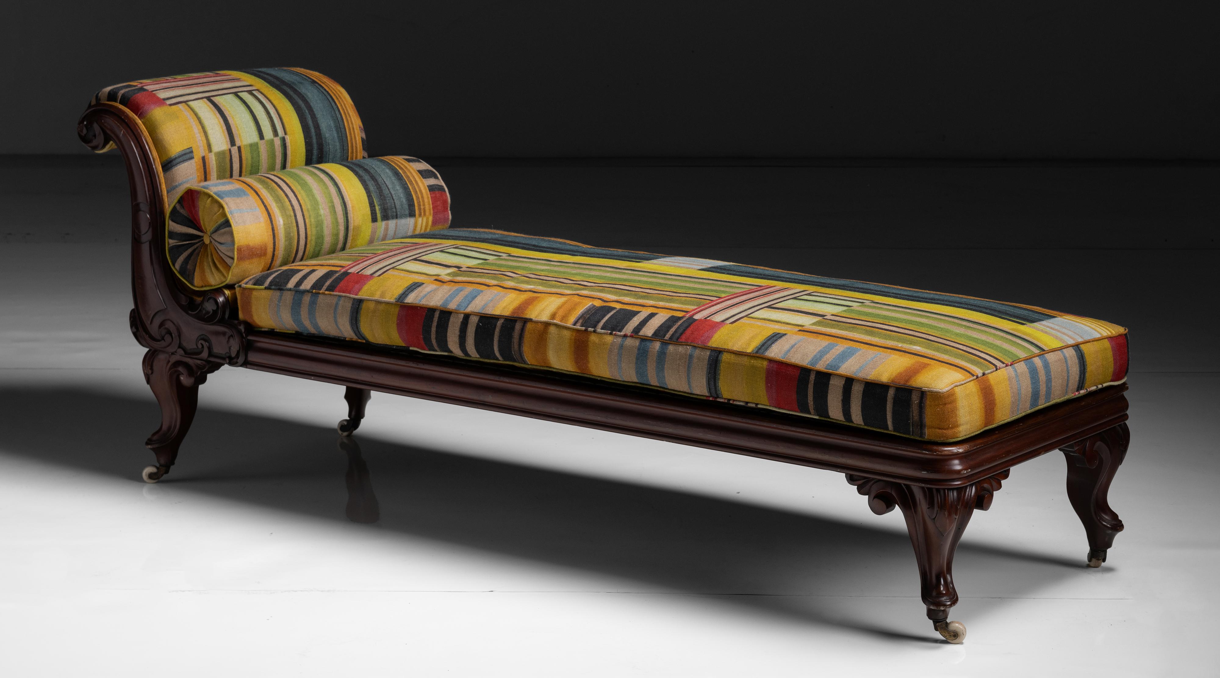 Daybed in Striped Linen by Pierre Frey

England circa 1870

Newly upholstered in 100% linen by Pierre Frey.

24.5”w x 80”d x 29.5”h x 18”seat