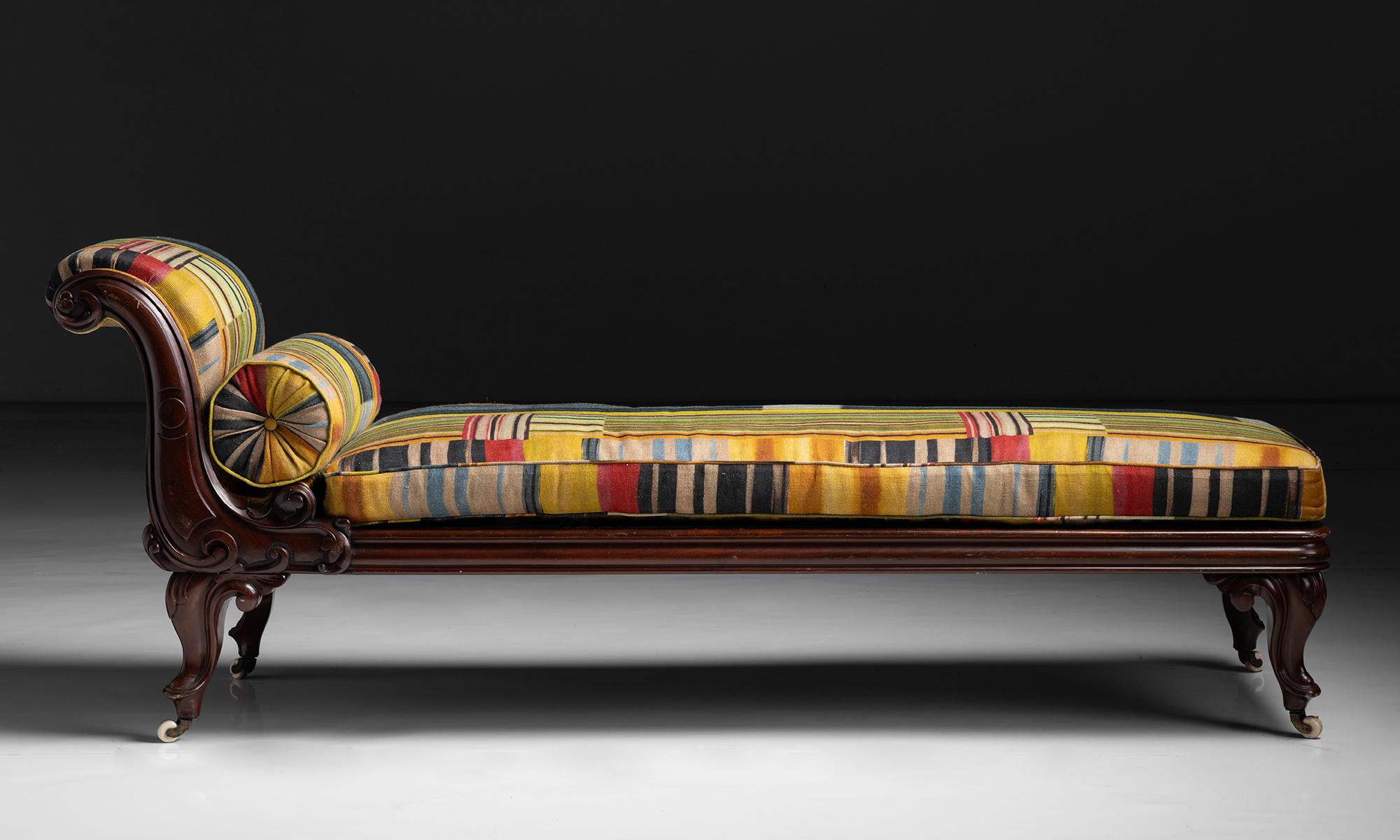 English Daybed in Striped Linen by Pierre Frey, England circa 1870