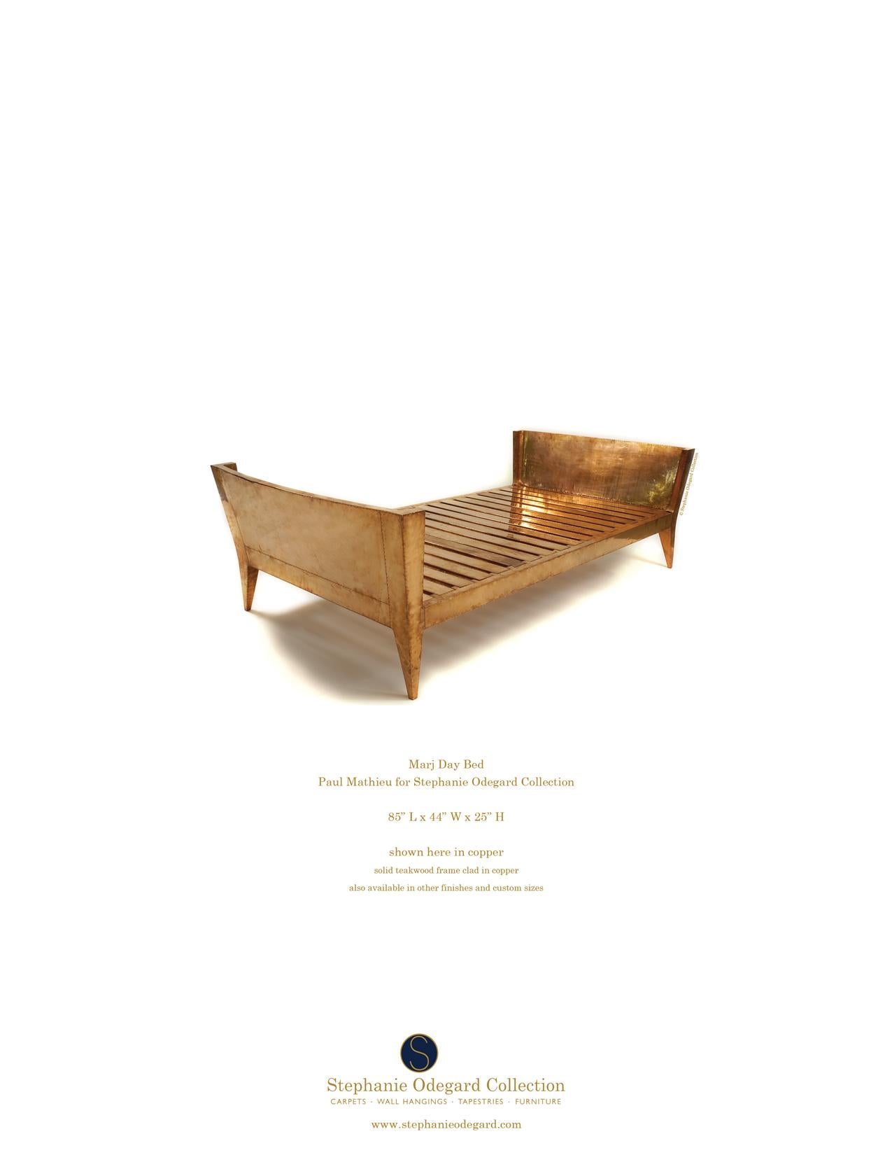 Hand-Carved Daybed Louis XVI Style in Copper Clad on Teak Wood, Daybed by Paul Mathieu For Sale