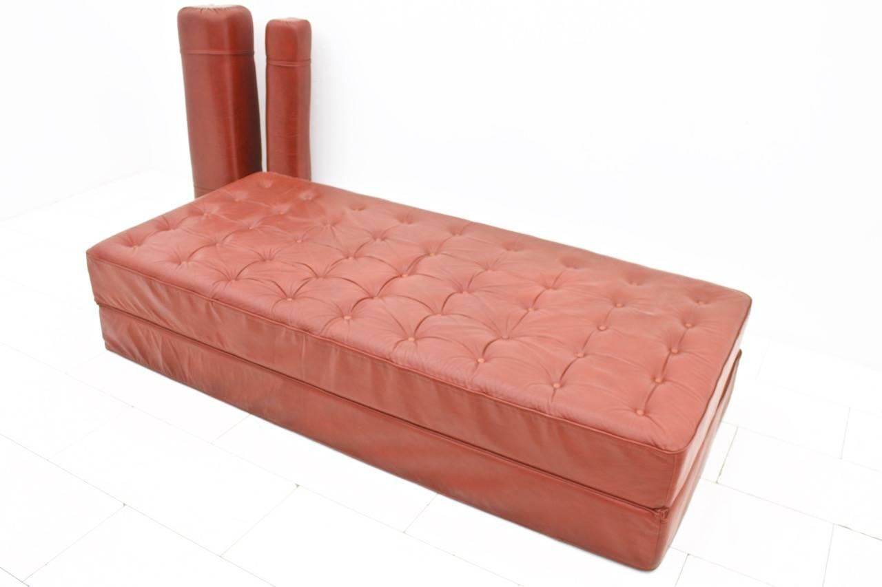 Late 20th Century Daybed or Sofa in Red Leather, 1970s For Sale