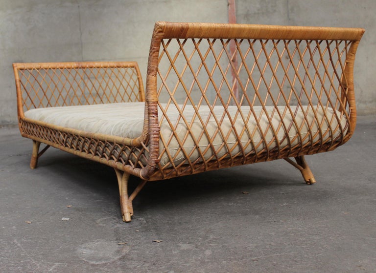 Daybed Rattan and Velvet Calf in the Spirit of Jean Royere at 1stDibs