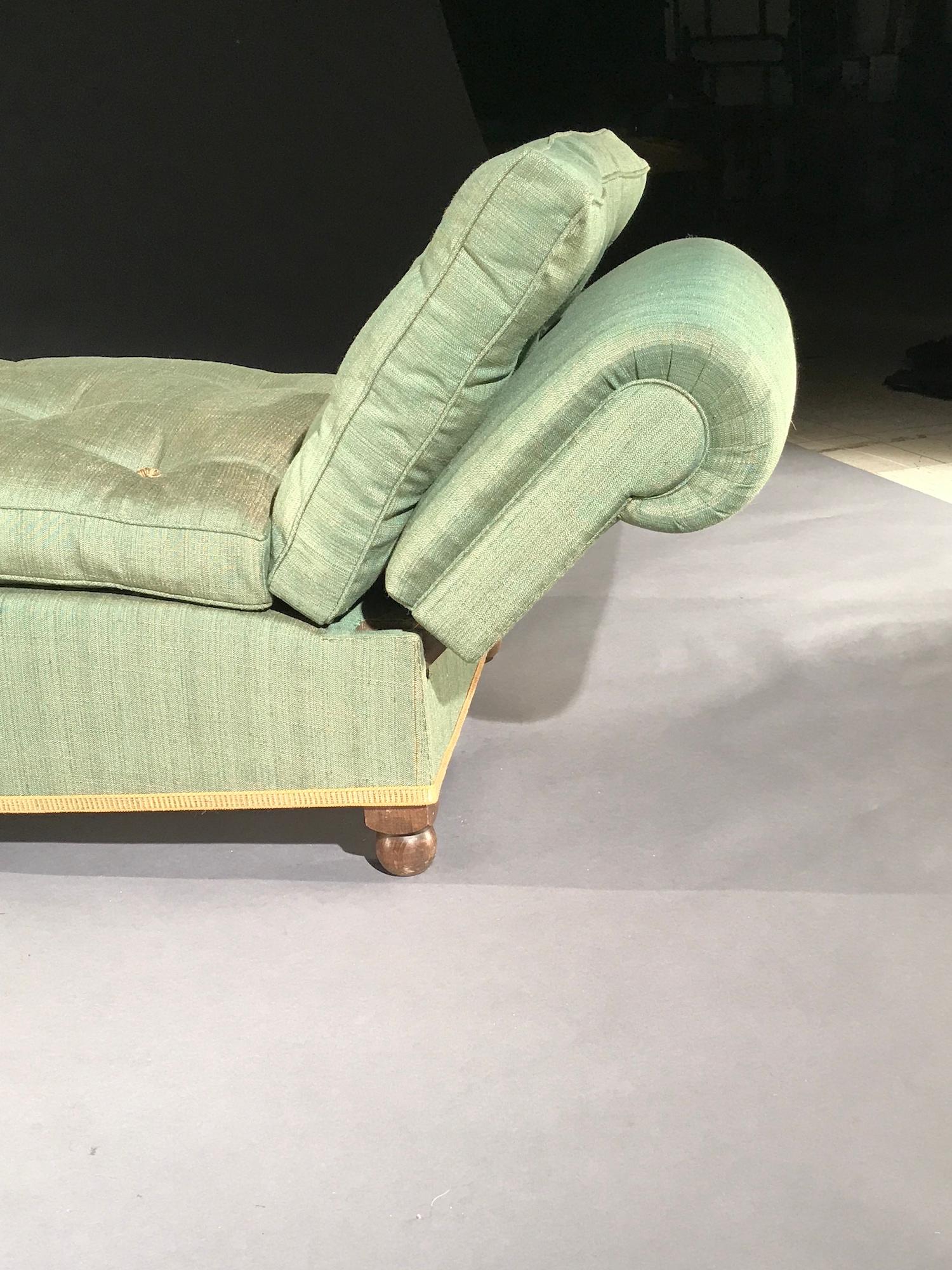 Daybed Settee Window-Seat Single-Bed Sofa-Bed Reclining Linen Green Gold Recline en vente 4