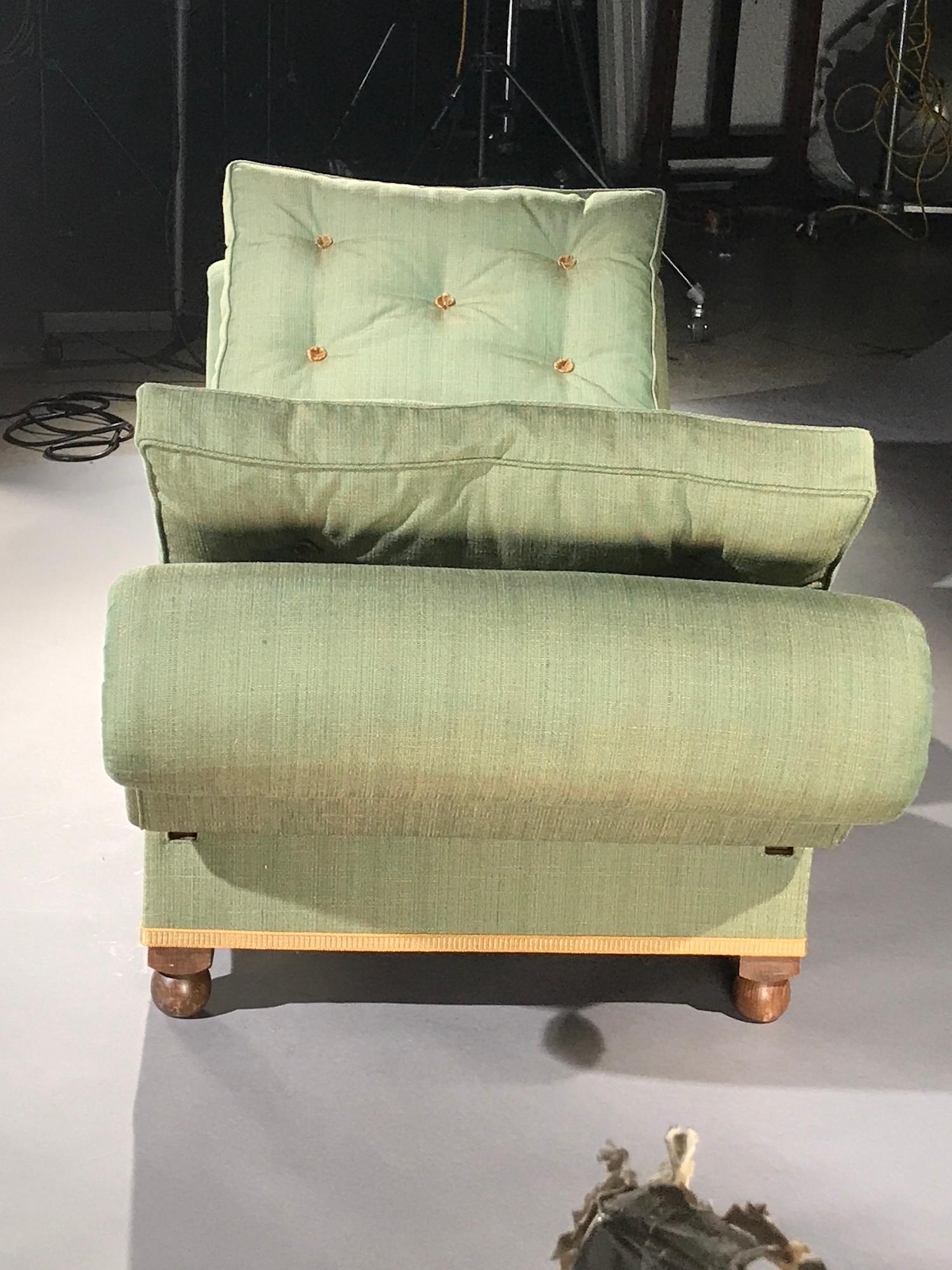 Daybed Settee Window-Seat Single-Bed Sofa-Bed Reclining Linen Green Gold Recline en vente 5
