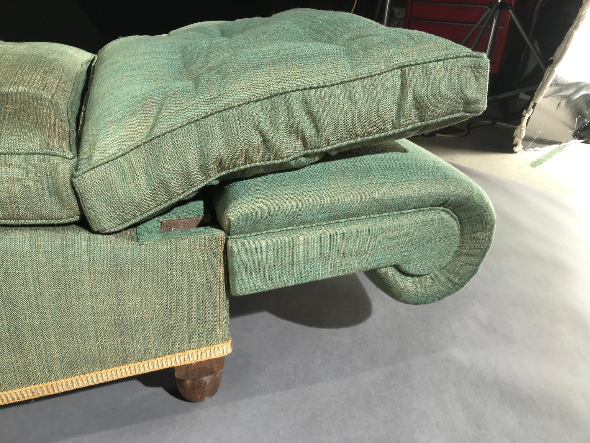 Daybed Settee Window-Seat Single-Bed Sofa-Bed Reclining Linen Green Gold Recline en vente 6