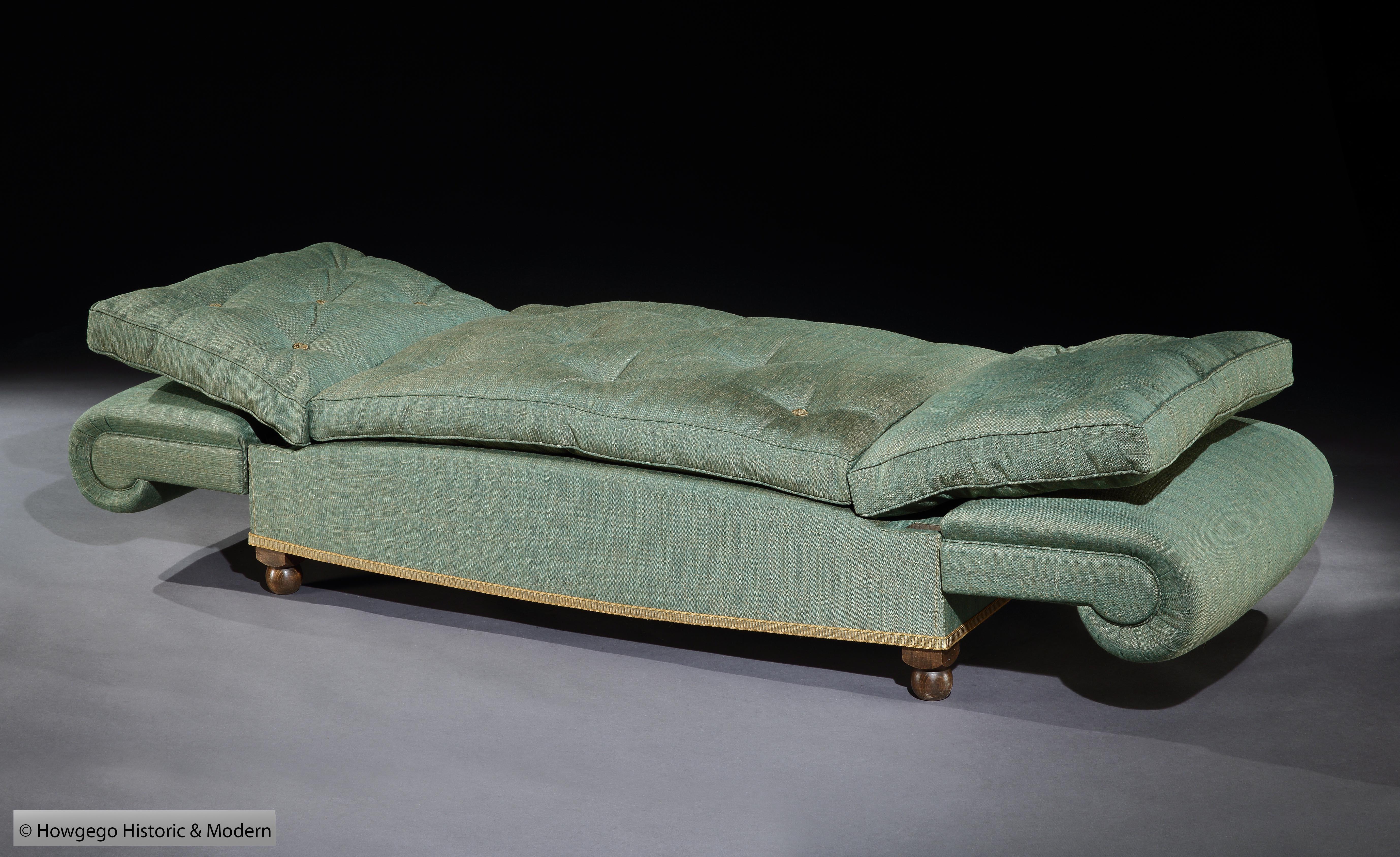 Français Daybed Settee Window-Seat Single-Bed Sofa-Bed Reclining Linen Green Gold Recline en vente