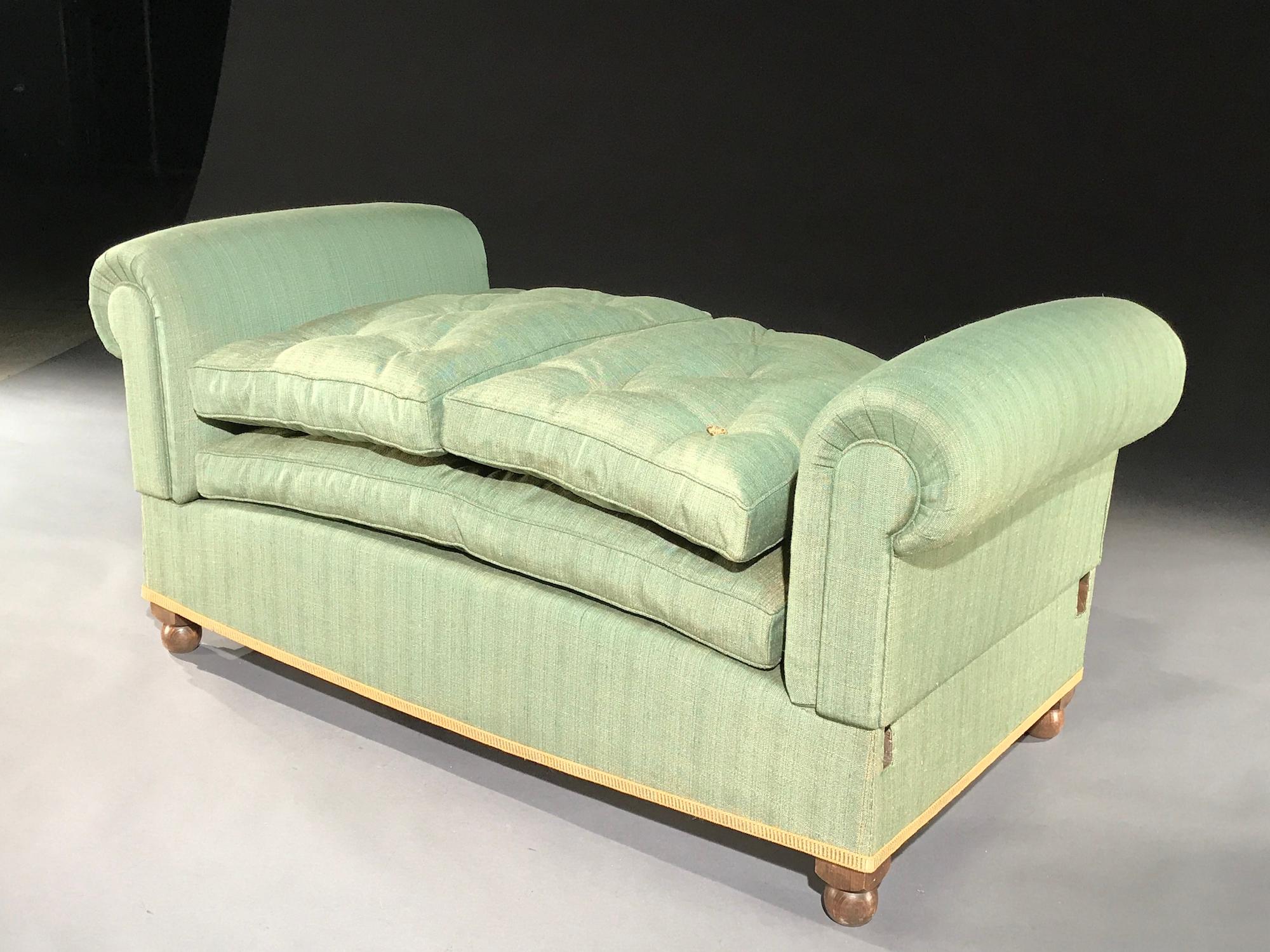 Menuiserie Daybed Settee Window-Seat Single-Bed Sofa-Bed Reclining Linen Green Gold Recline en vente