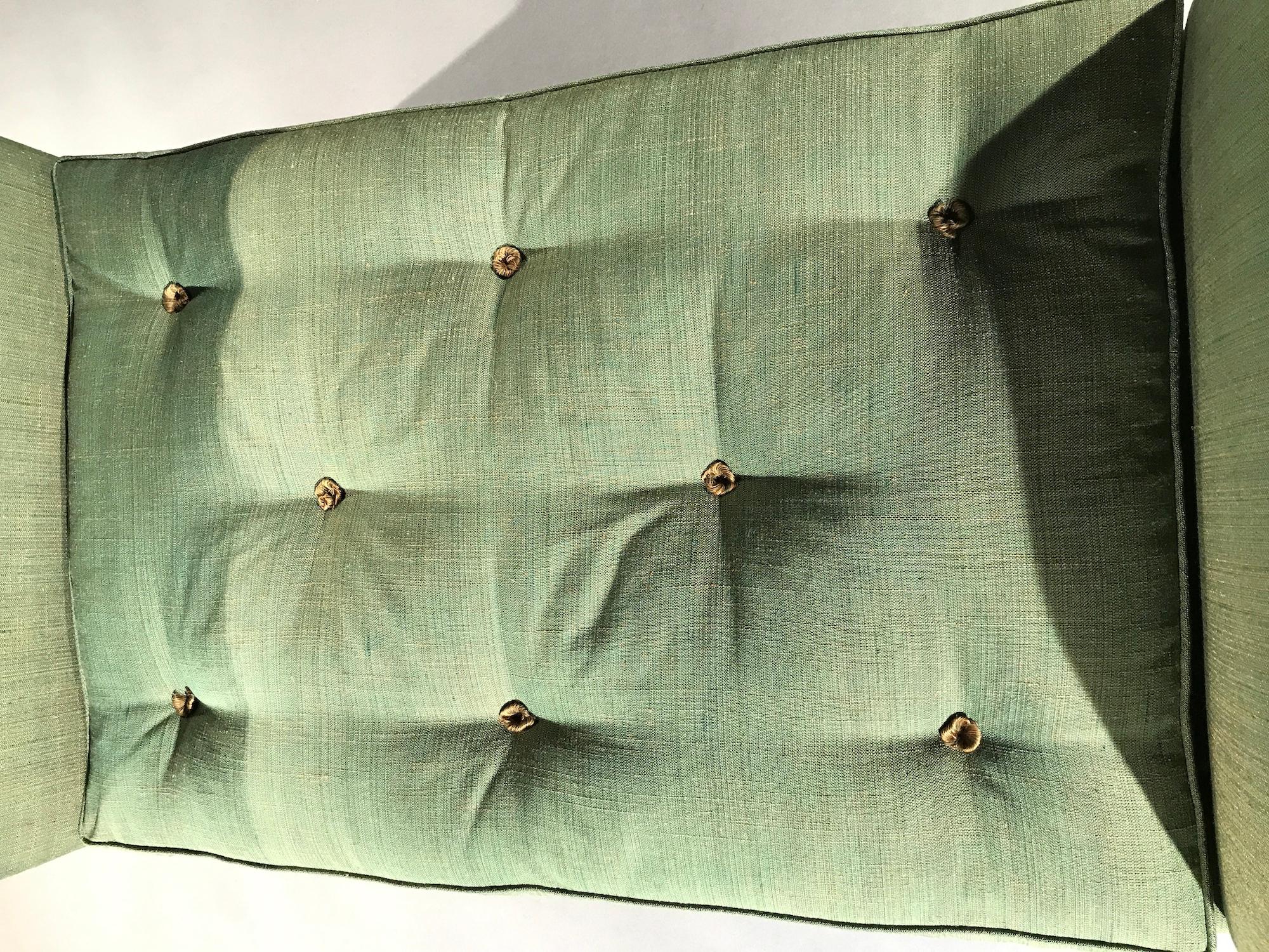 Daybed Settee Fenster-Sitz, einreihig, Sofa-Bed, liegend, Leinen, Grün, Gold, rechteckig (Frühes 20. Jahrhundert) im Angebot