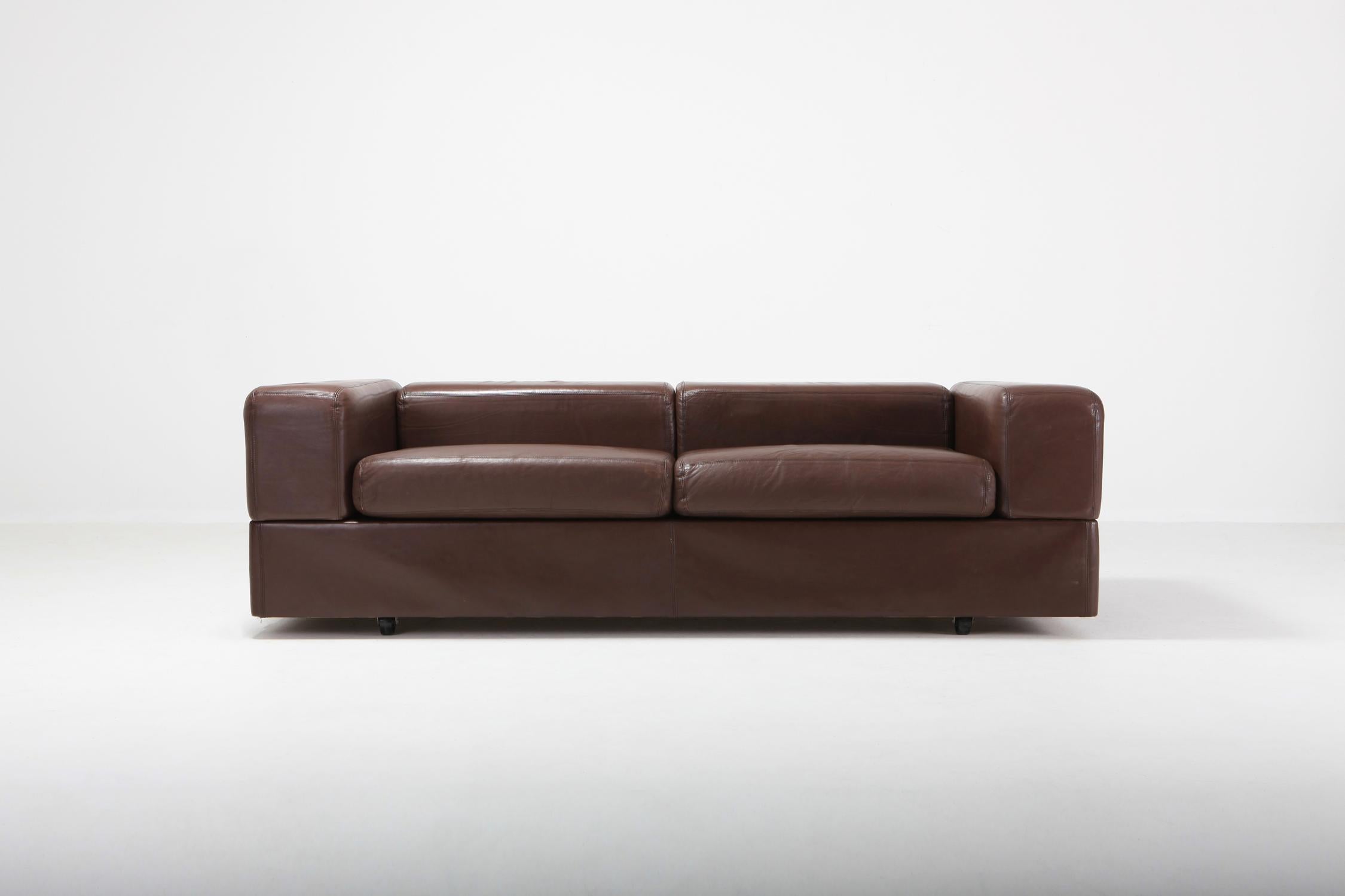 Stainless Steel Daybed Sofa 711 by Tito Agnoli for Cinova in Brown Leather
