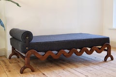 Custom Walnut & Grey Bouclé Daybed by Fosfeen Handcrafted, Made to Order (Wide)