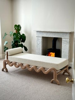 Custom White Oak & Cream Bouclé Daybed by Fosfeen Handcrafted, Made to Order