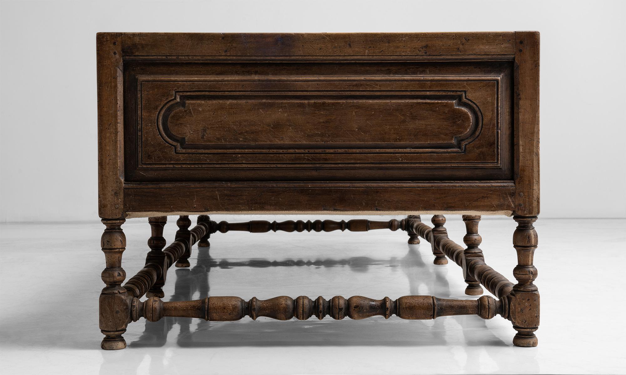 Wool Daybed with Carved Walnut Frame, France, circa 1890